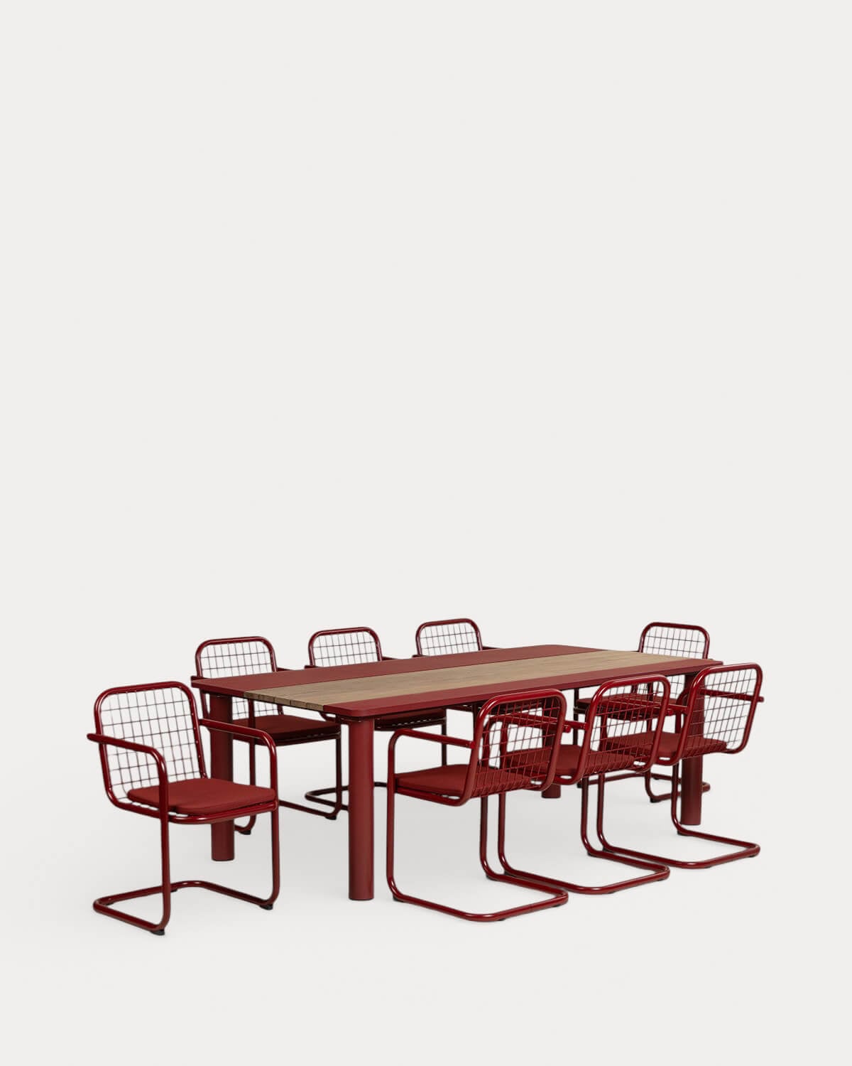 Set Lirae - Biaritz - Set de Mesa Rectangular (220x110 cm) Lirae y 8 Sillas Biaritz con Reposabrazos de Metal de Exterior