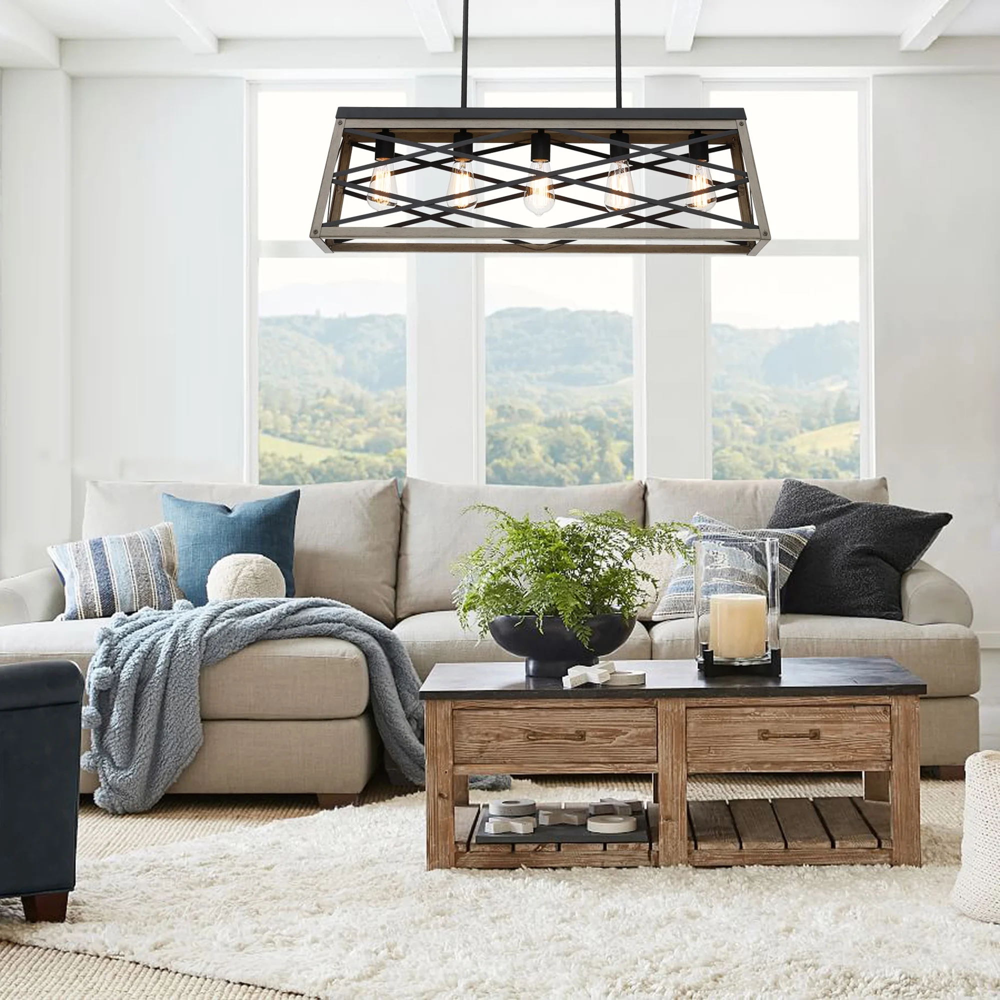 5-Light Farmhouse Matte Black Chandelier Industrial Pendant Lighting for Kitchen Island for Dining Room, Living Room
