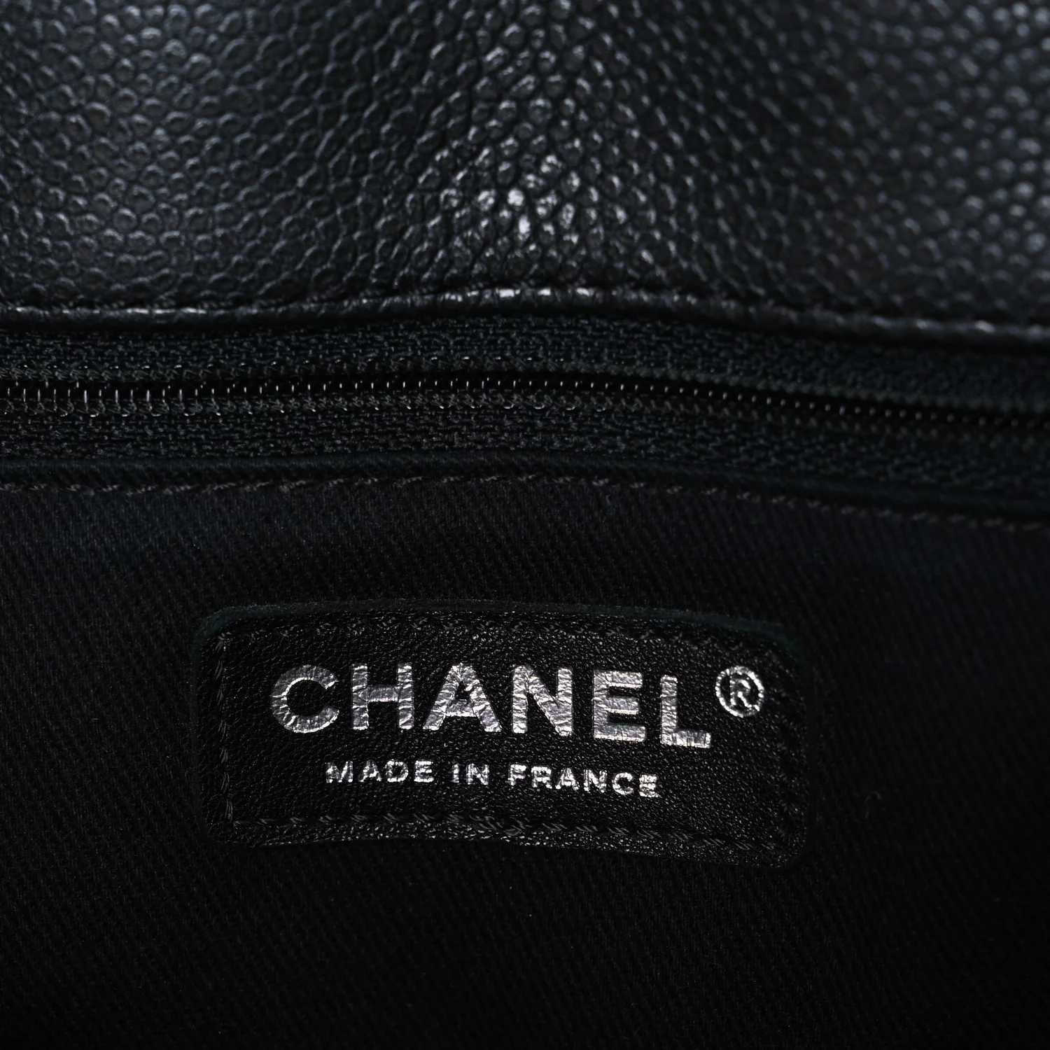 Metallic Grained Calfskin Medium Woven Chain Shopping Bag Black