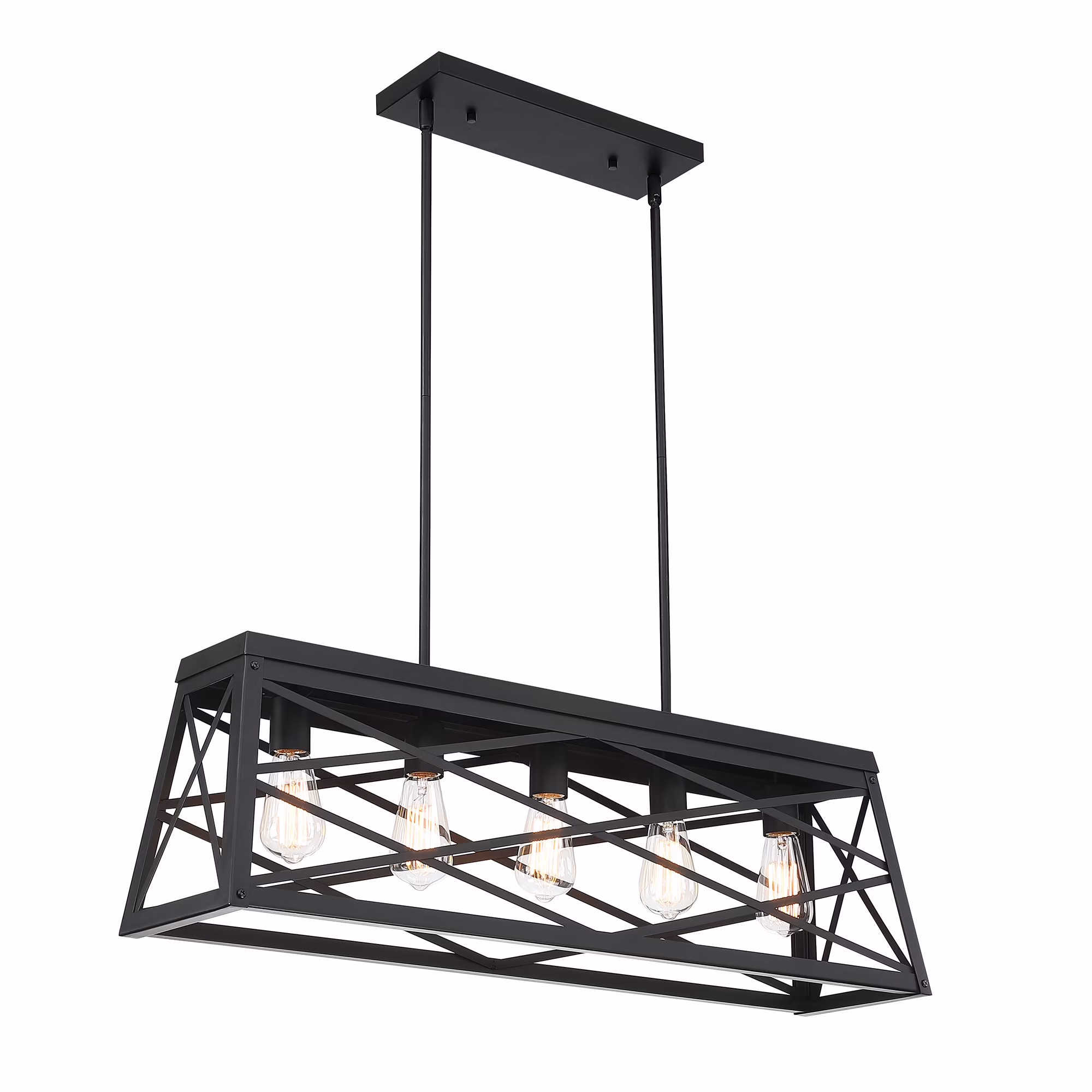 5-Light Farmhouse Matte Black Chandelier Industrial Pendant Lighting for Kitchen Island for Dining Room, Living Room