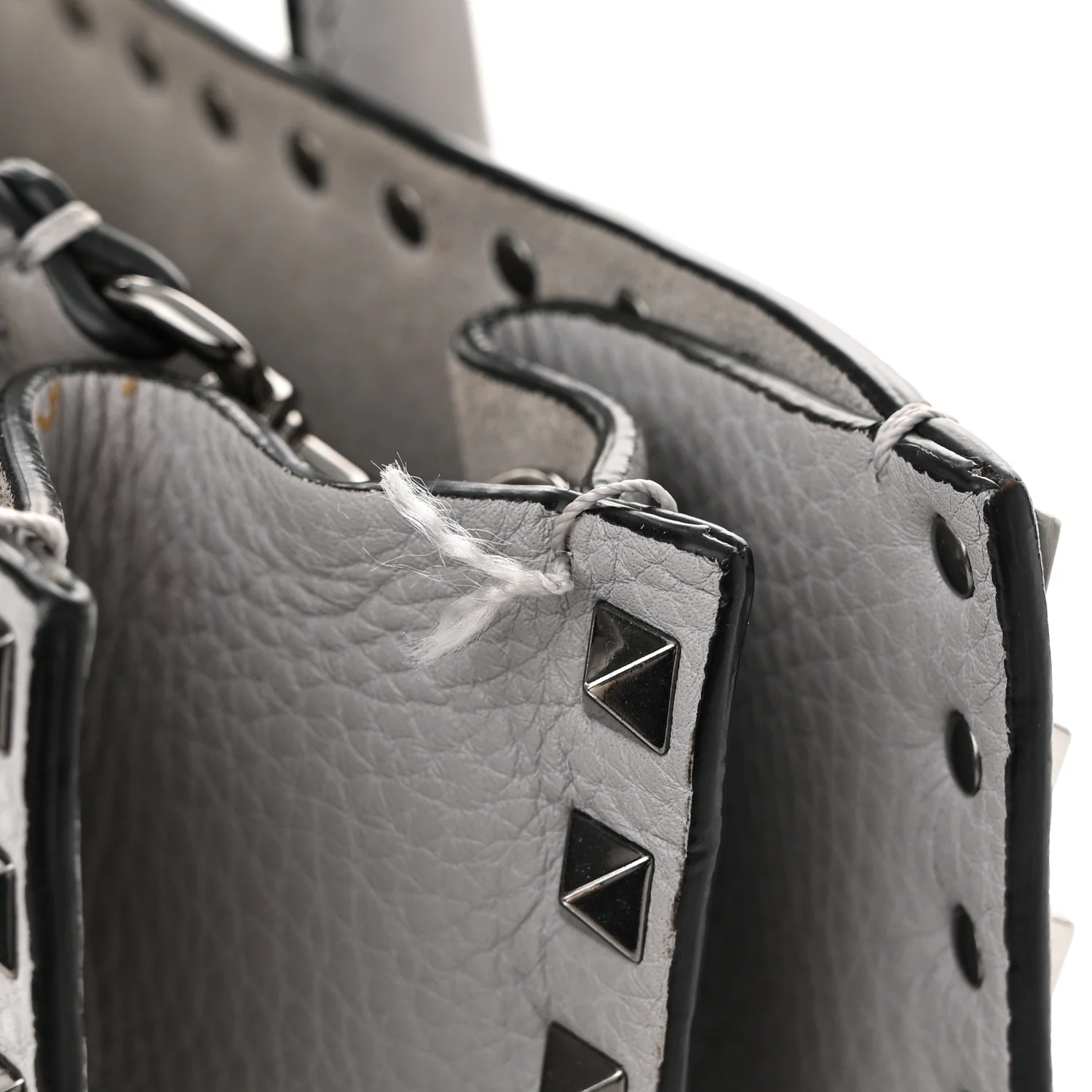 Grained Calfskin Medium Rockstud Double Handle Horizontal Tote Pastel Grey