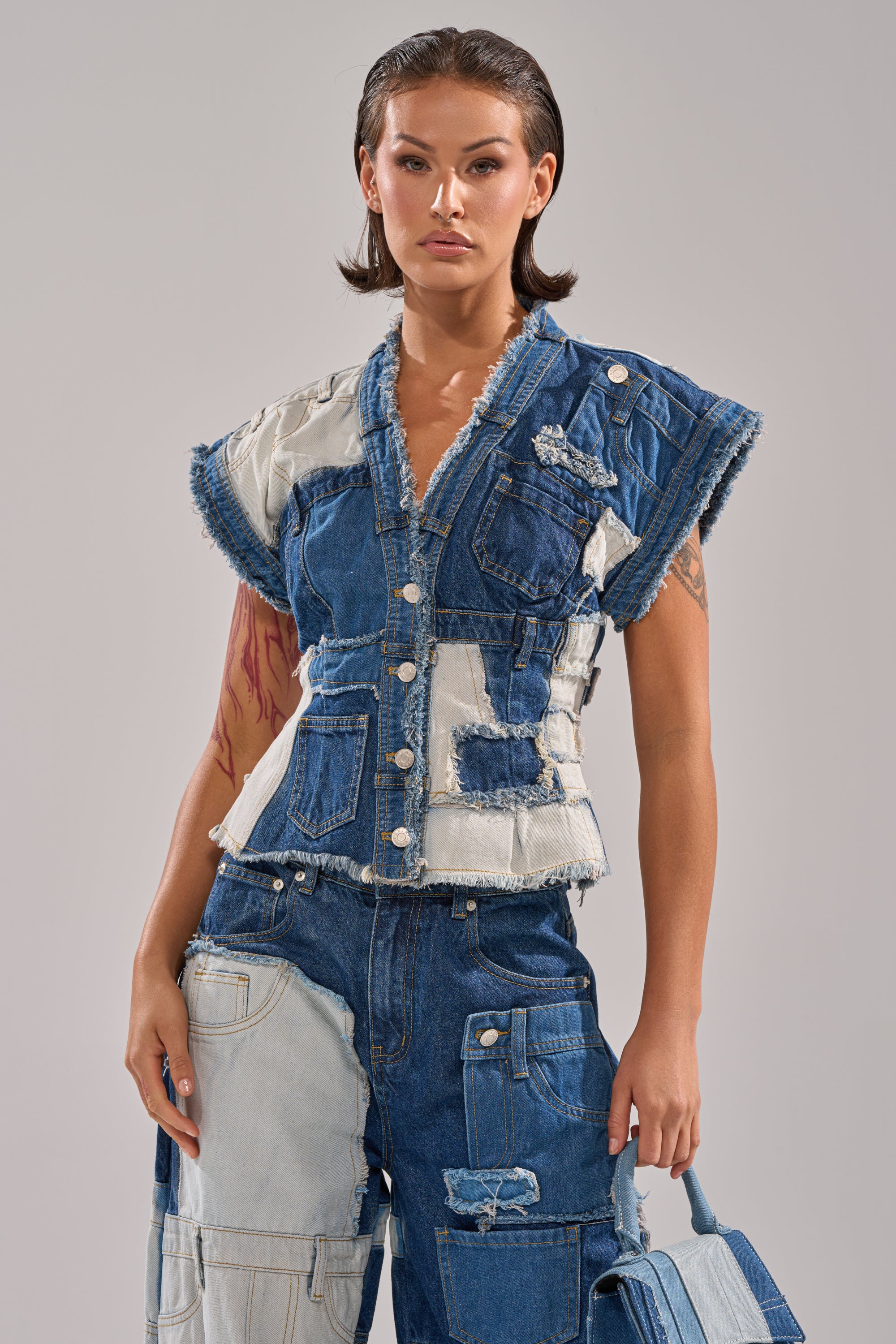 TOO MUCH GOING ON DENIM BUTTON DOWN - Akira Store