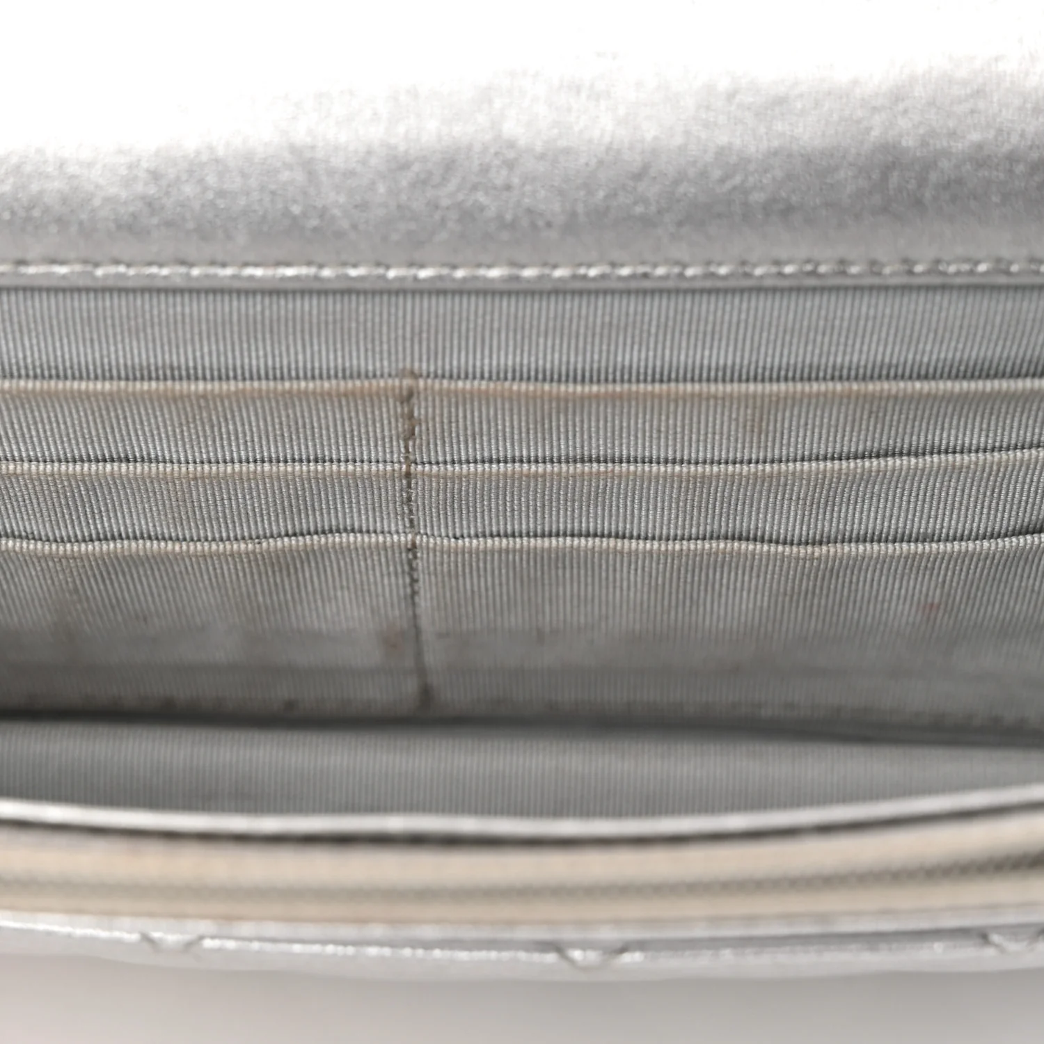 Metallic Lambskin Quilted Wallet On Chain WOC Silver