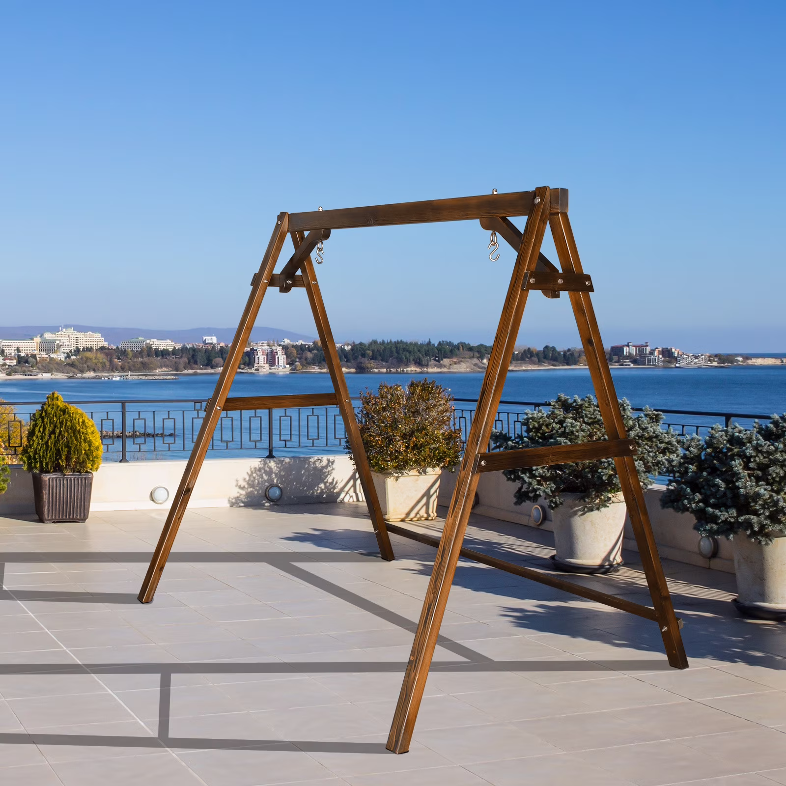 Overpatio Swing Frame Wooden Porch Swing Stand A - Frame 600 lb Capacity