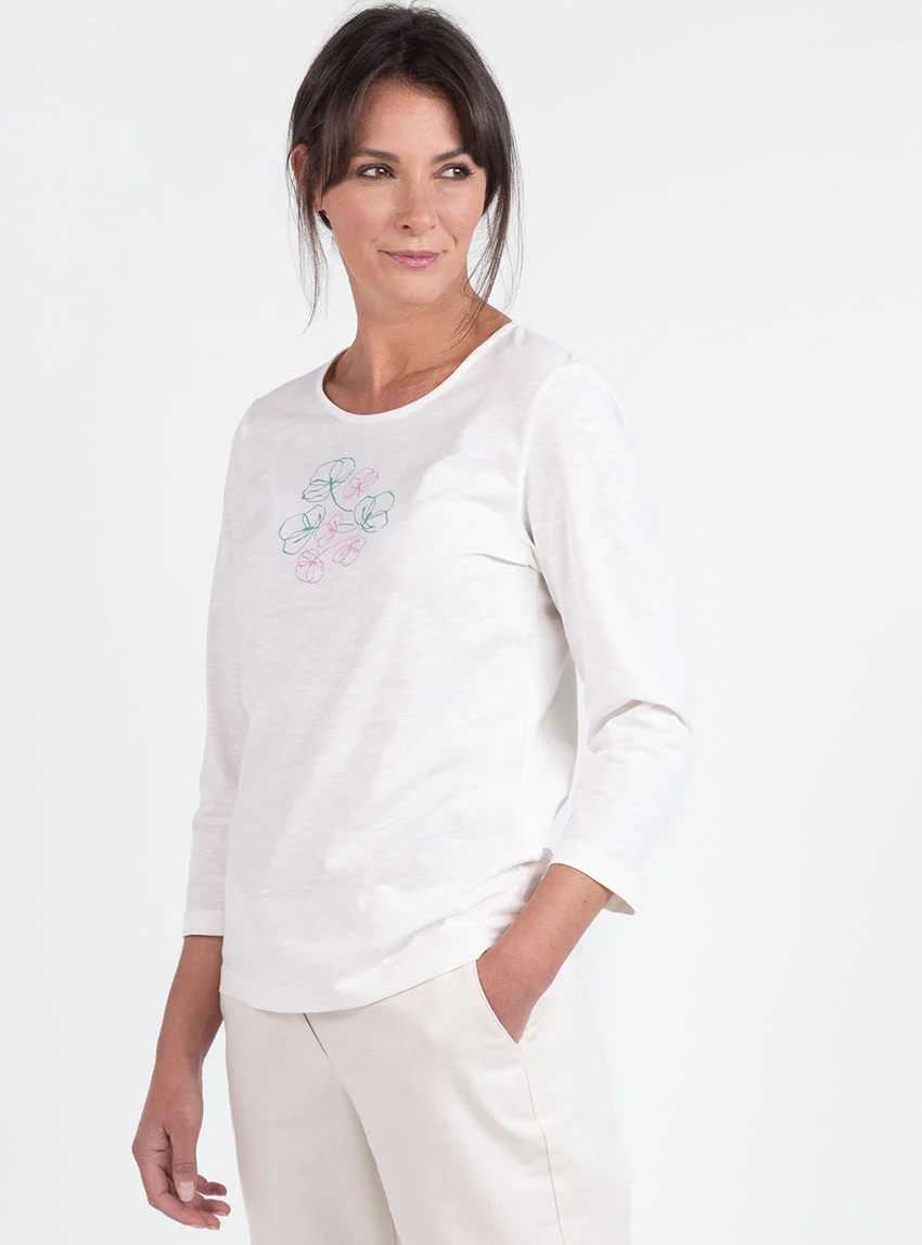 Tee-shirt femme en coton blanc crème