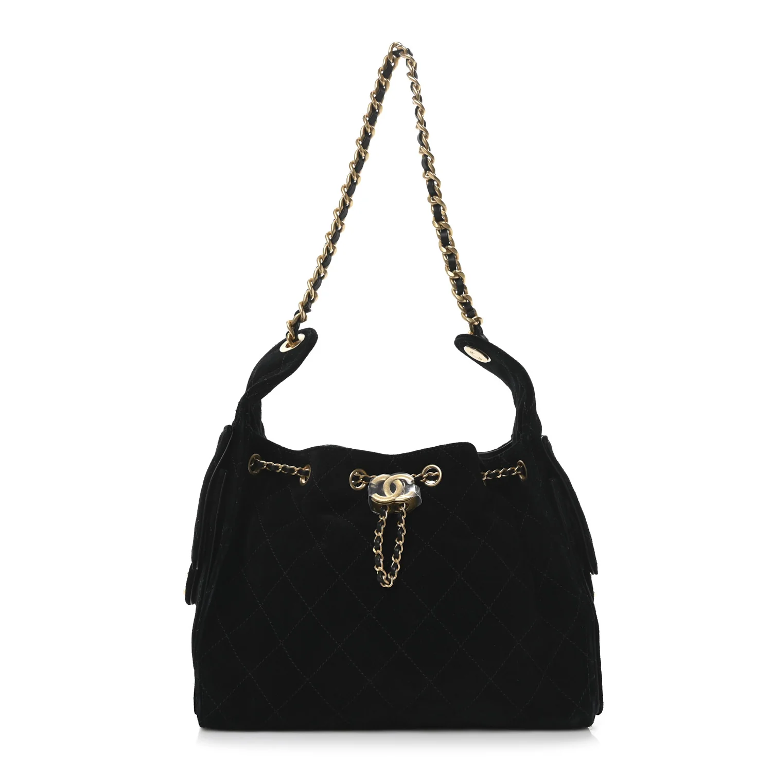Suede Quilted Small Chanel 25 Handbag Black