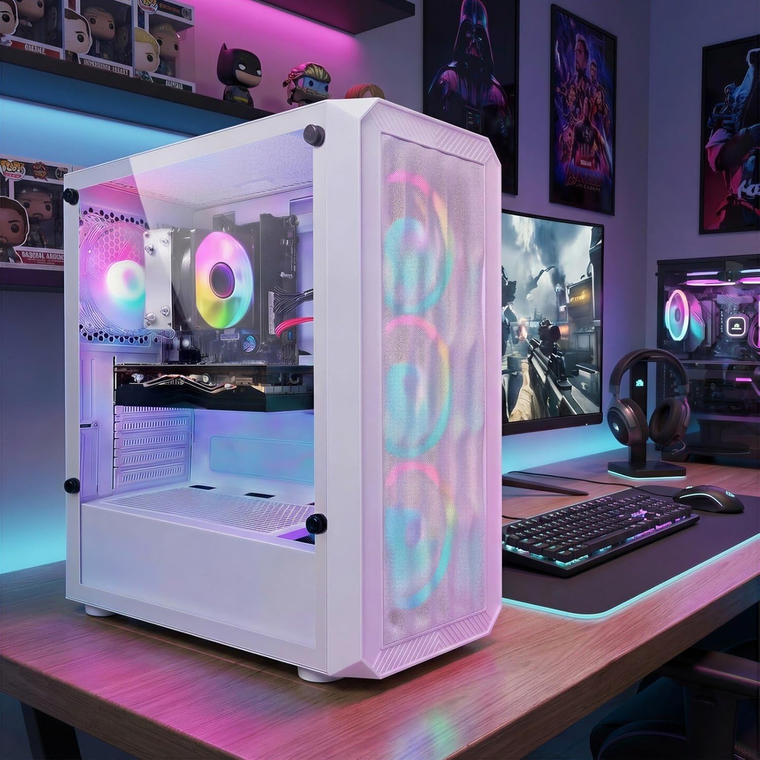 STGAubron Gaming PC Desktop Computer  AMD Ryzen 3 3200G 3.6 GHz  Radeon RX 580 8G  16G DDR4  1T SSD  WiFi 6  BT 5.0  RGB Fan x 4  Windows 11 Home