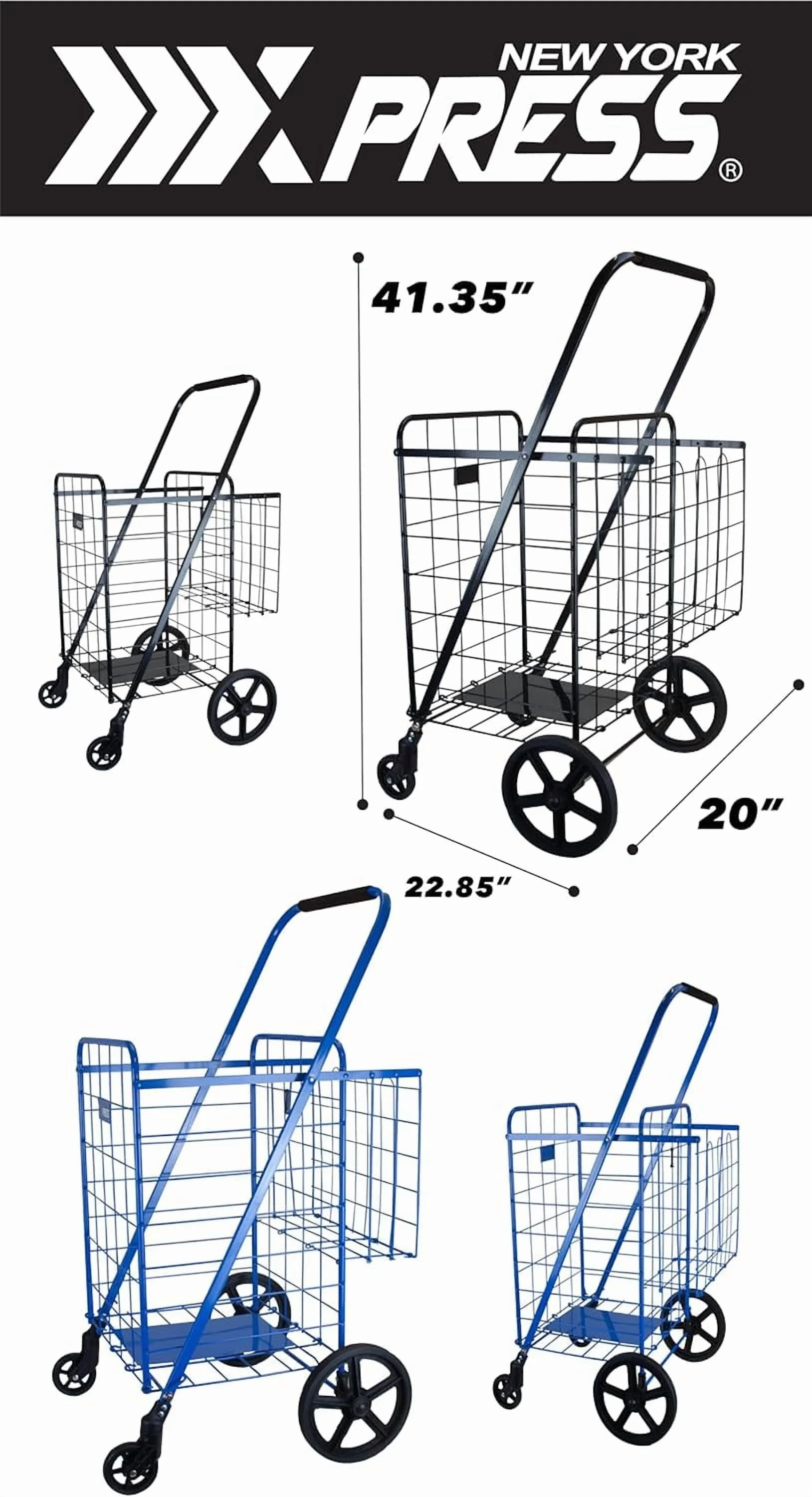 Deluxe Shopping Cart, Light Weight, Foldable, Snap Wheel, No Assembly, Easily Rolling with Spinner Wheels (Black)(Black) - Image 3