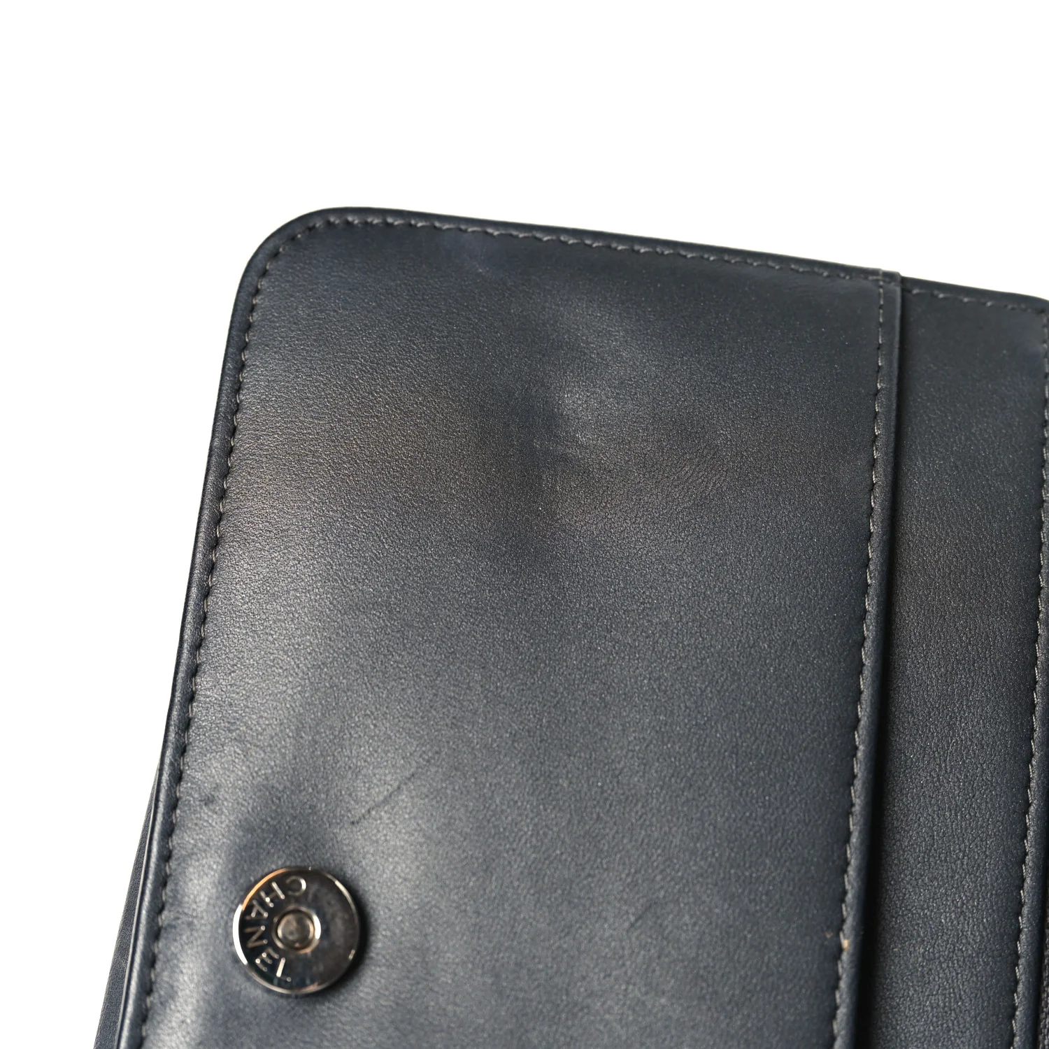 Lambskin Camellia Studded Wallet on Chain WOC Grey