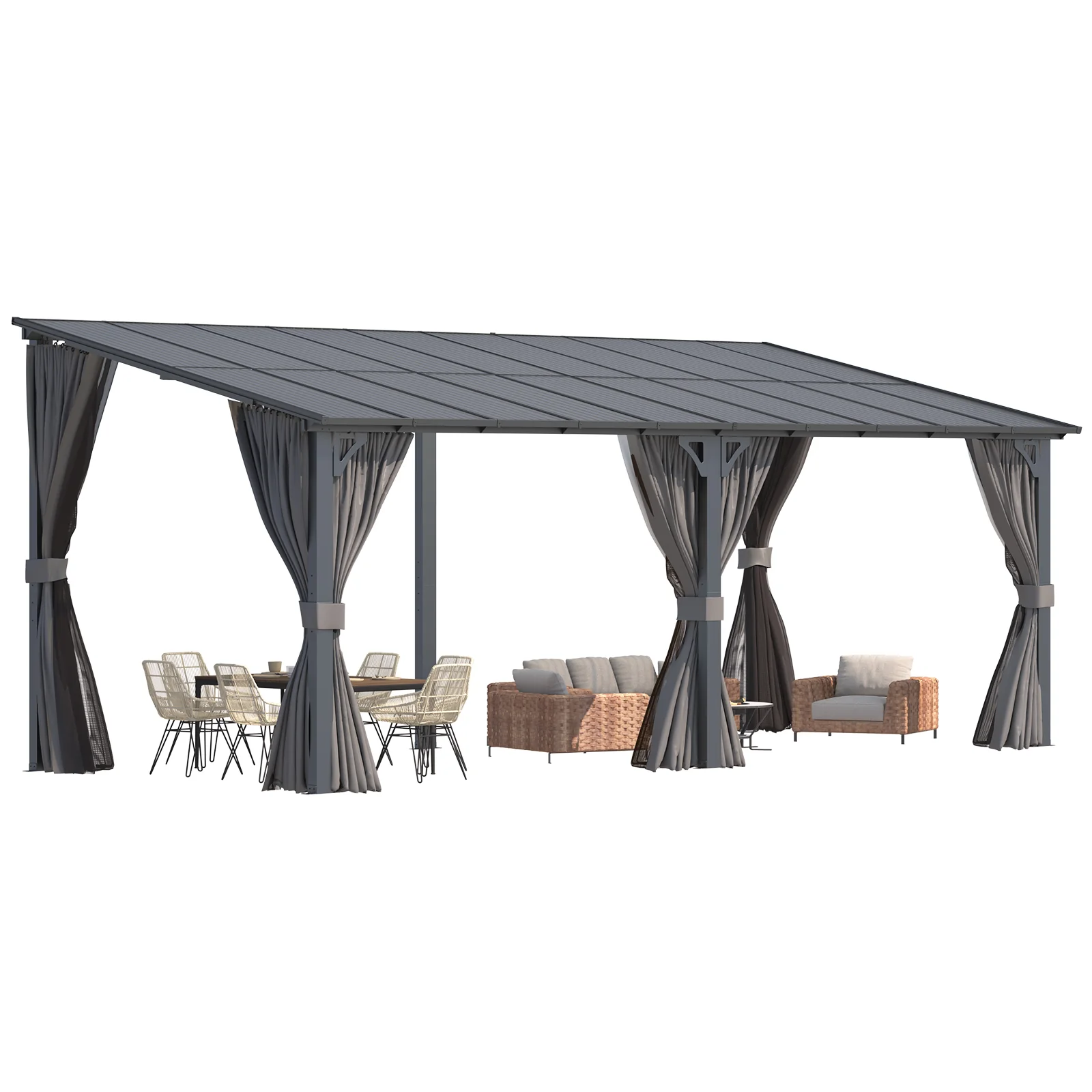 AECOJOY 20'x8' Wall Gazebo with Curtains and Mosquito Netting, Gray