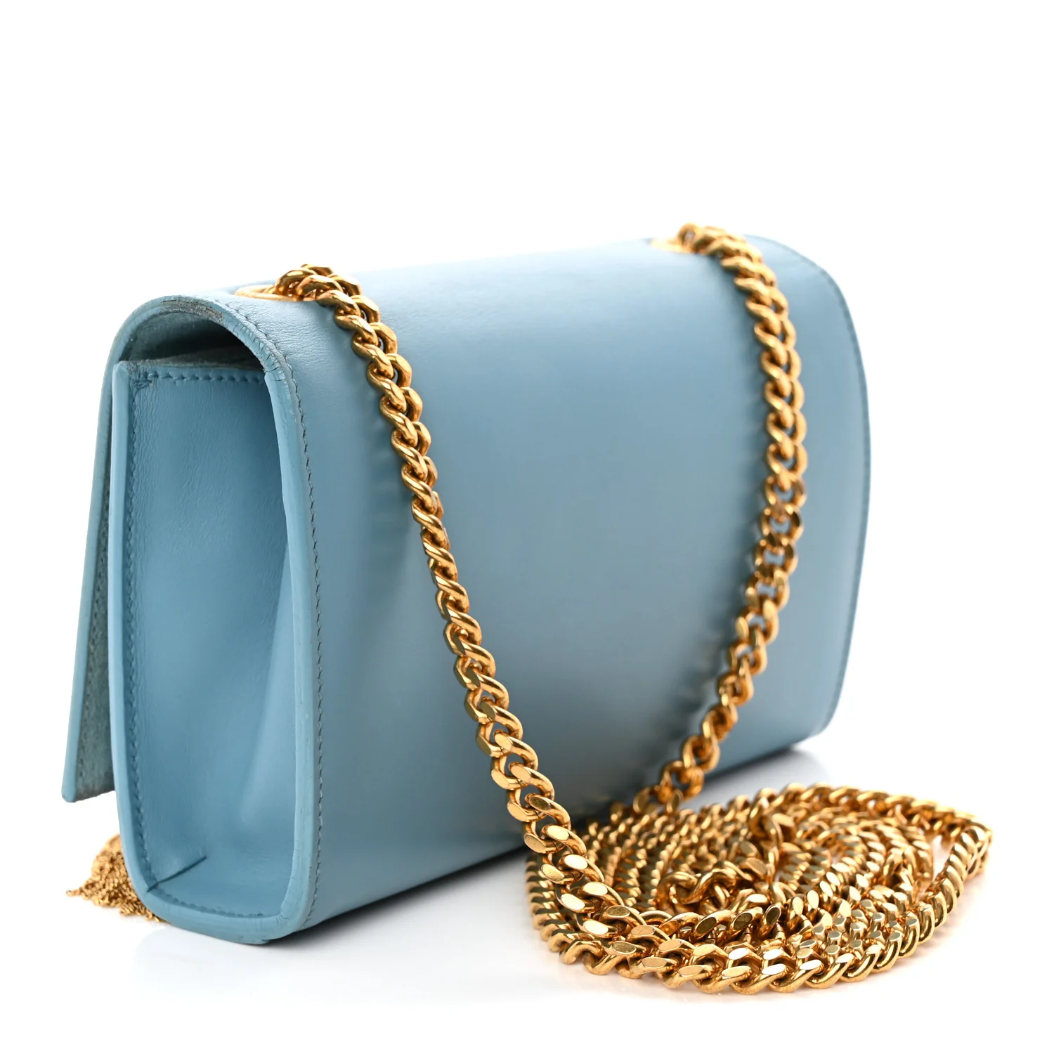 Smooth Calfskin Small Classic Monogram Kate Tassel Satchel Turquoise