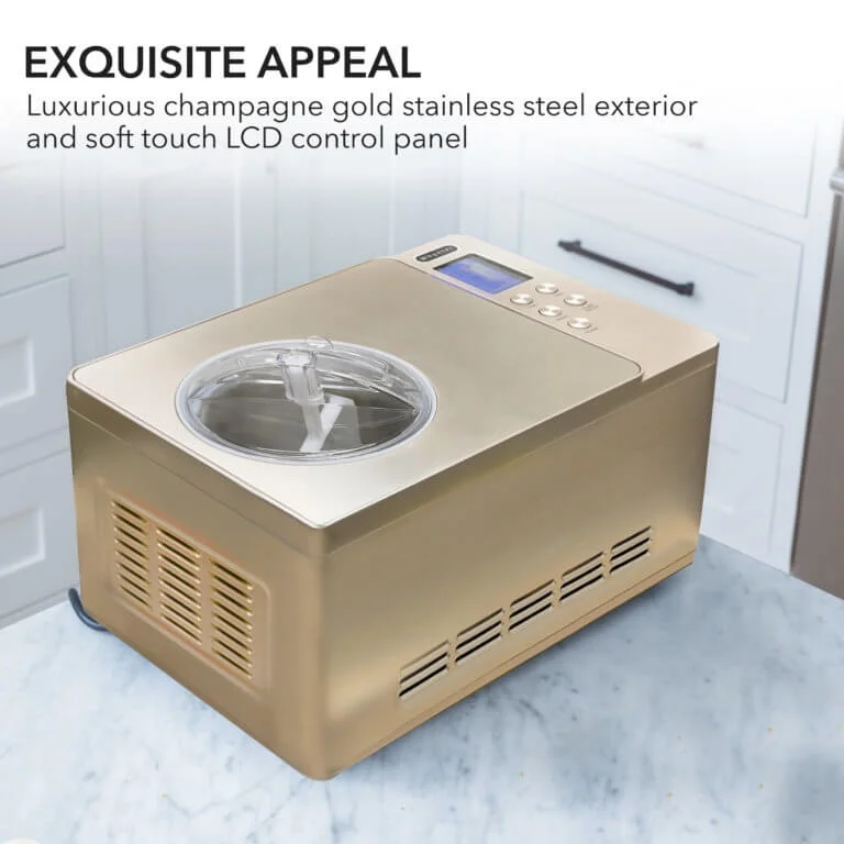 ICM-220CGY 2 Quart Capacity Automatic Compressor Ice Cream Maker Yogurt Function with Stainless Steel Bowl in Champagne Gold - Image 7