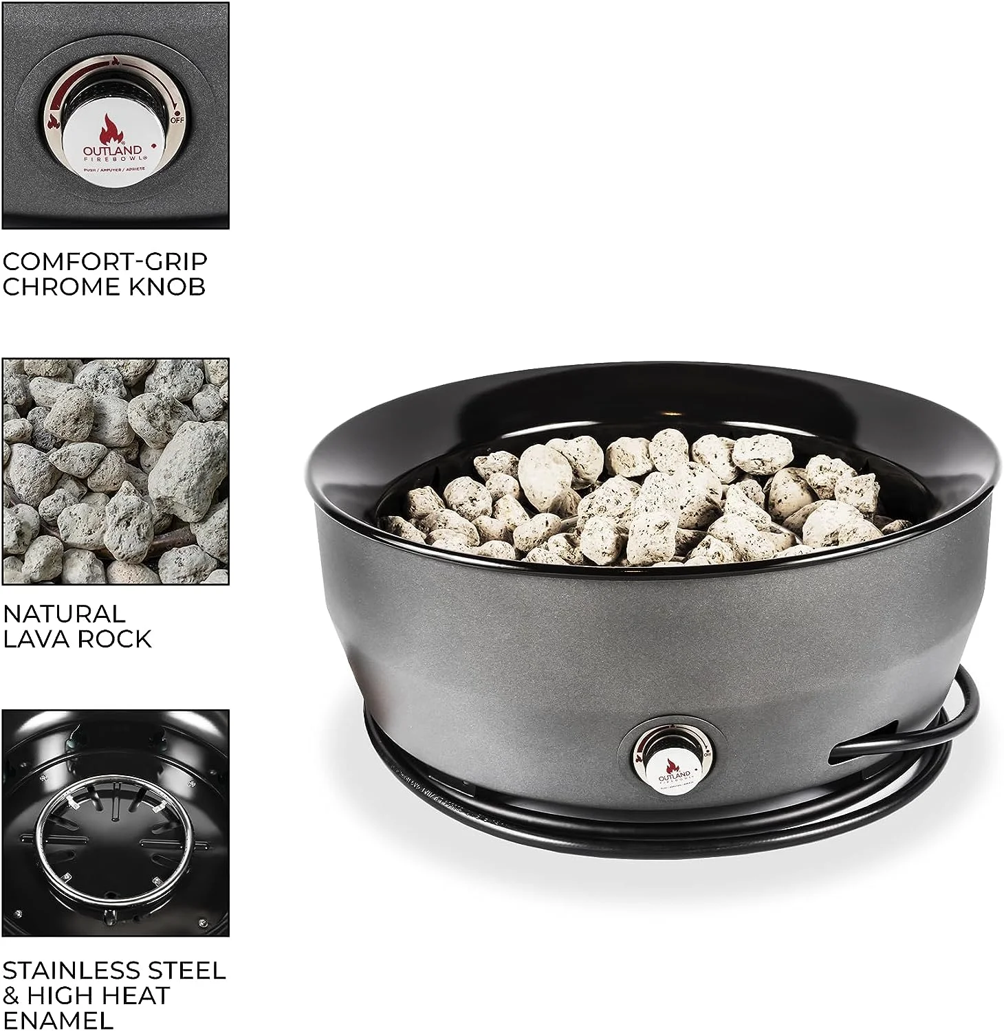 Large Outdoor Propane Gas Fire Pit for Outside, 60,000 BTU/h, 24 inch with Lid Modern Lake Country 800 Fire Bowl Firepit for Patio, Graphite Gray(Graphite Gray) - Image 2