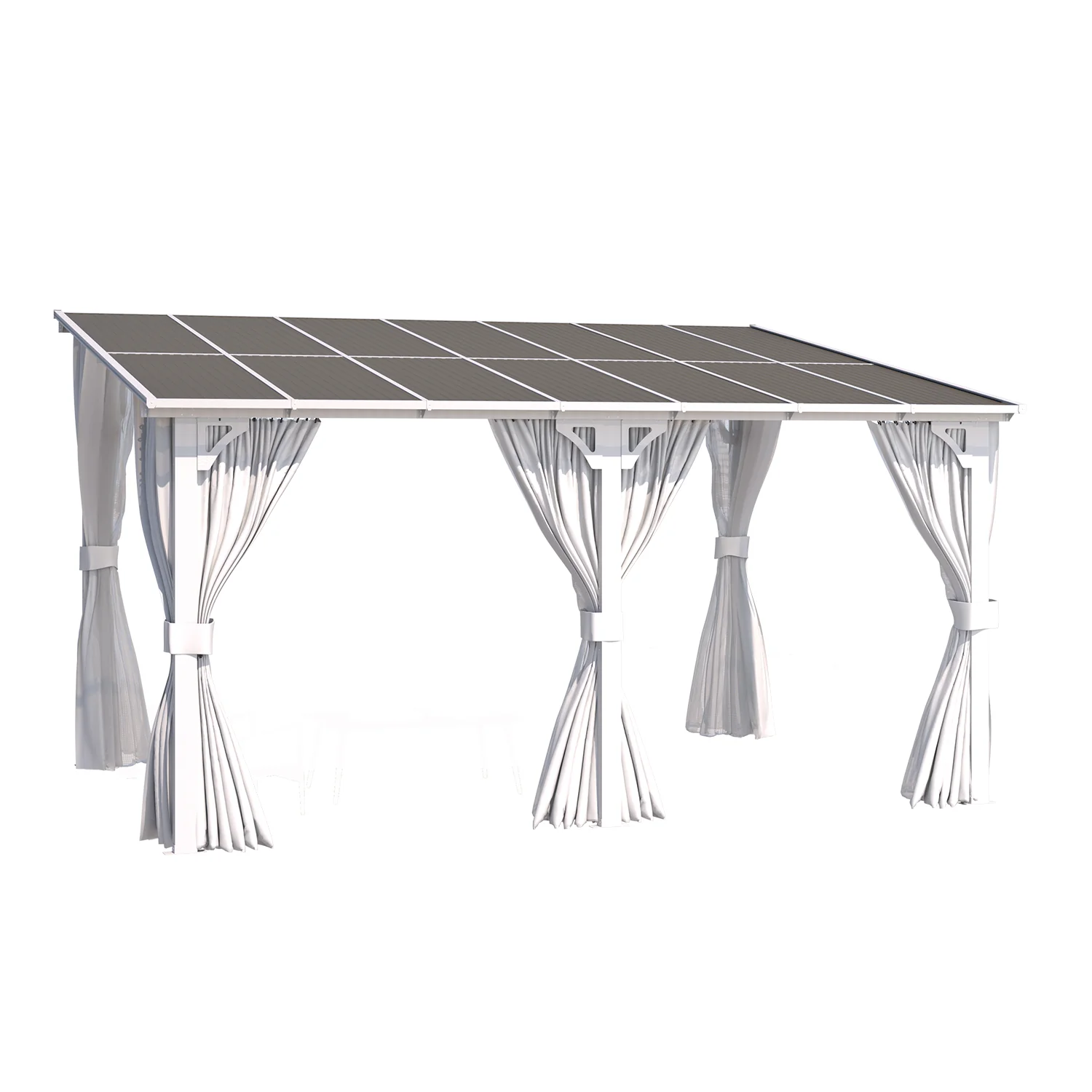 AECOJOY 14'x10' Wall Gazebo with Curtains and Mosquito Netting, White