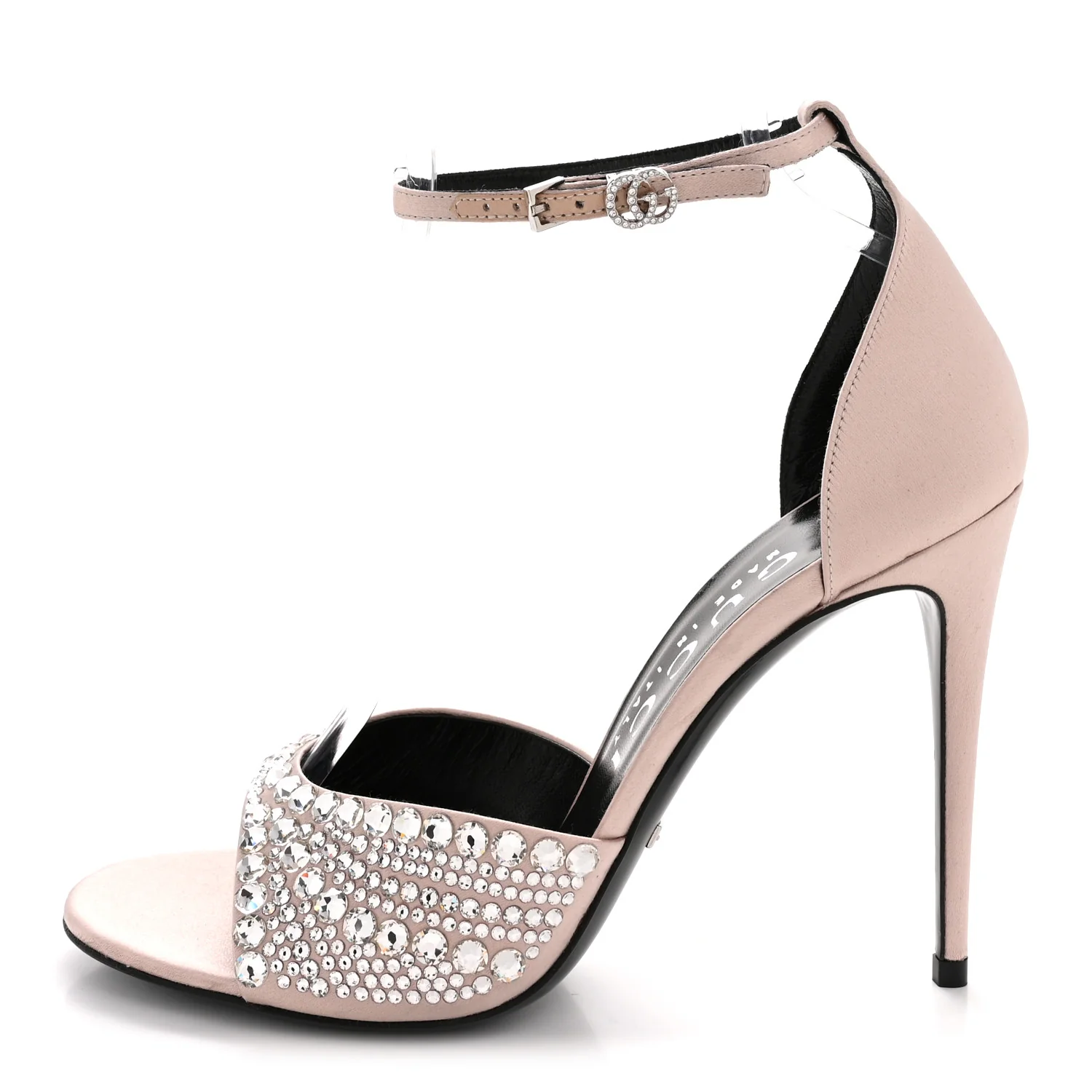 Satin Crystal Ankle Strap Sandal Pumps 39 Skin Rose