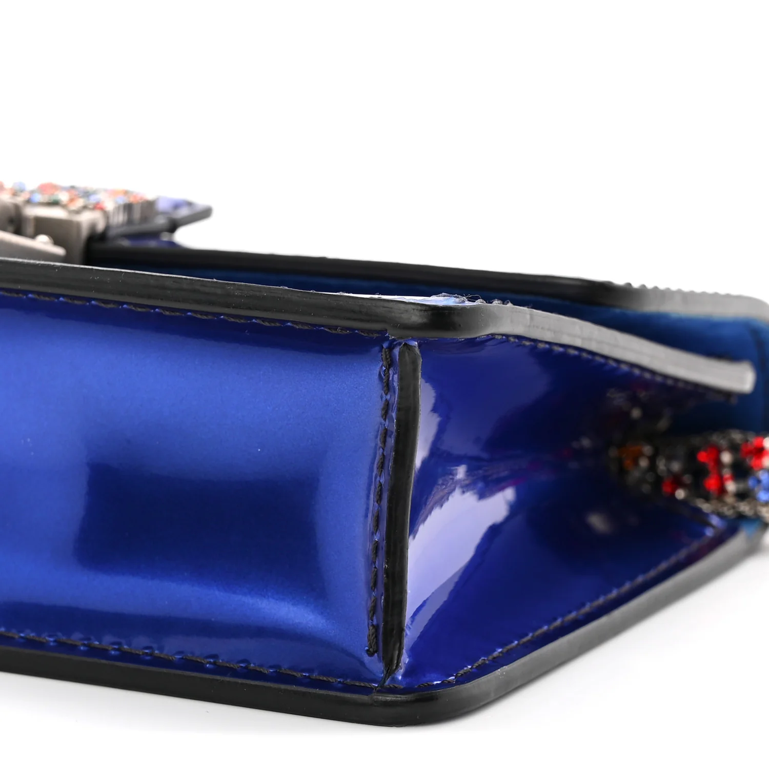 Metallic Patent Crystal Dioraddict Flap Bag Blue
