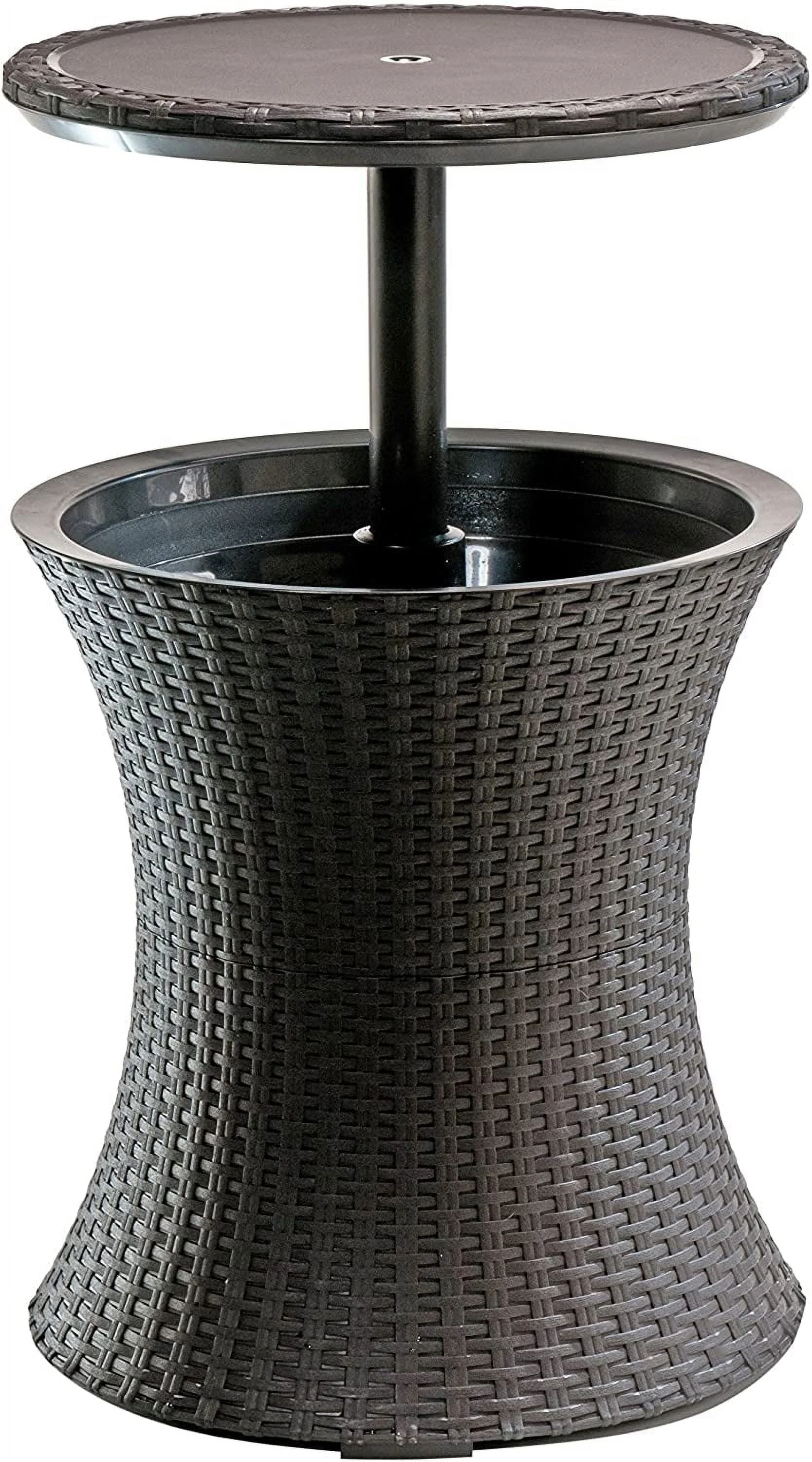 Keter Pacific 7.5 Gallon Cool Bar, Resin Outdoor Patio Beverage Cooler Table, Extra Storage, Rattan Look Brown