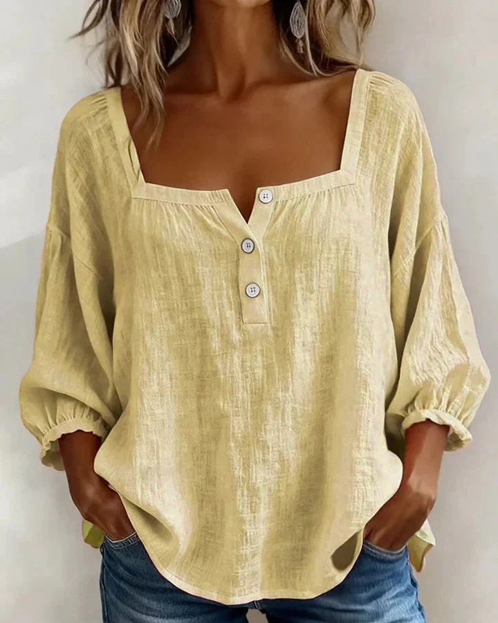 Blouse en coton à encolure carrée et manches longues