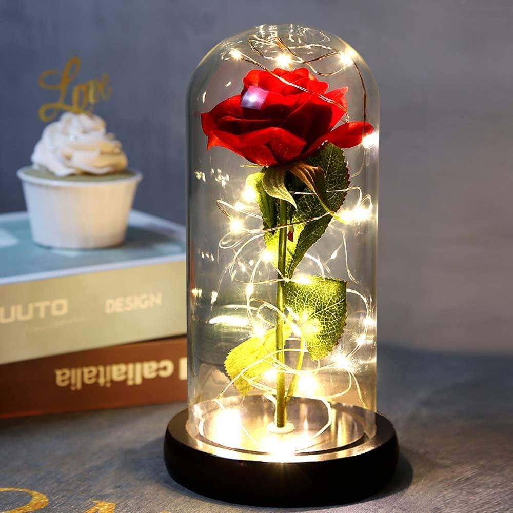 SMATOLS Beauty and The Beast Rose in Glass, Red Artificial Flower Rose Gift, Lasts Forever in A Glass Dome,Unique Gifts for Women, Christmas,