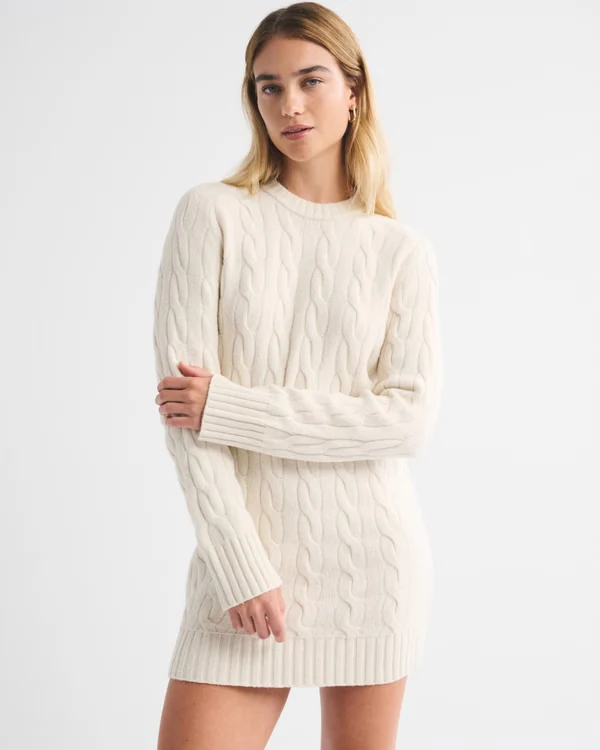 A&F Madeline Cable Mini Sweater Dress - Cream