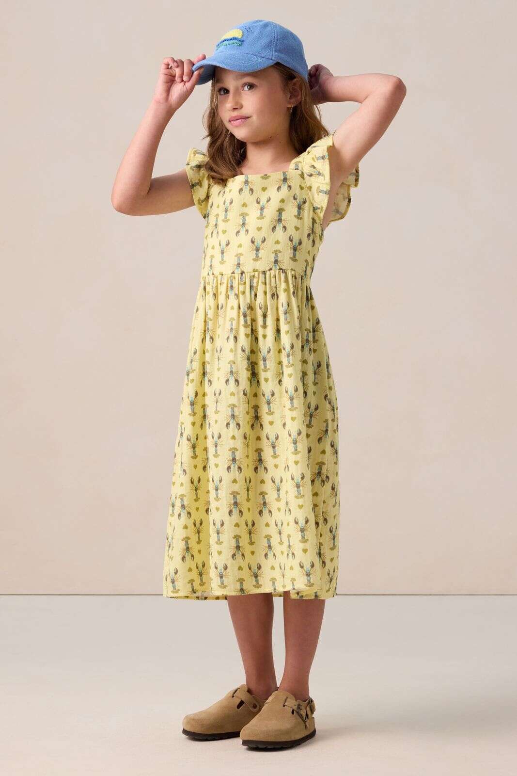 Lichtgele maxi jurk met kreeft print