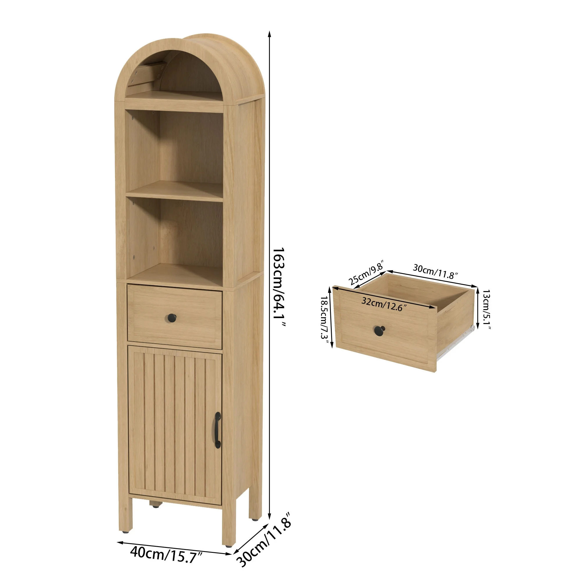 Tall Bathroom Storage Cabinets with Doors and Shelves, Narrow Tall Linen Cabinet with Drawer(Walnut) - Image 10