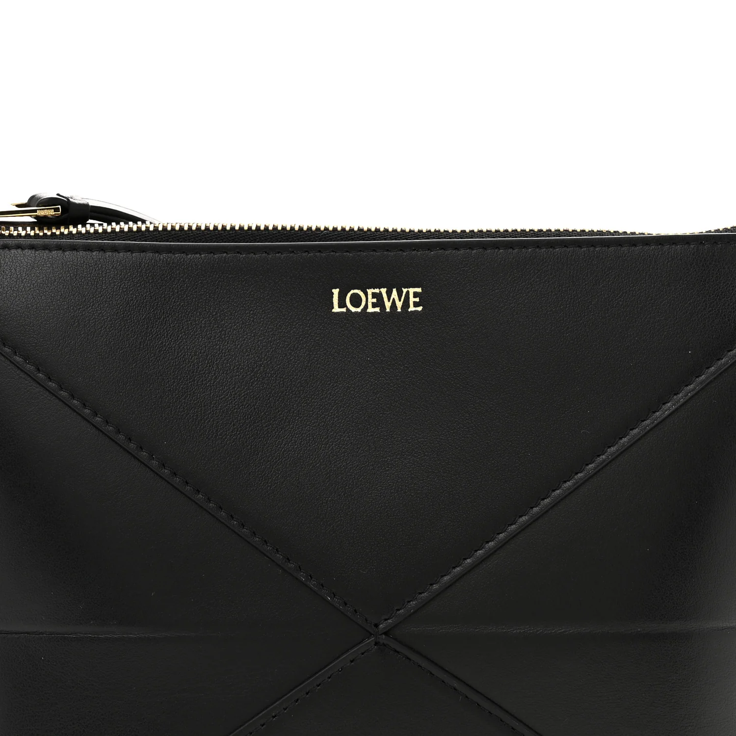 Shiny Calfskin Puzzle Fold Pouch Black