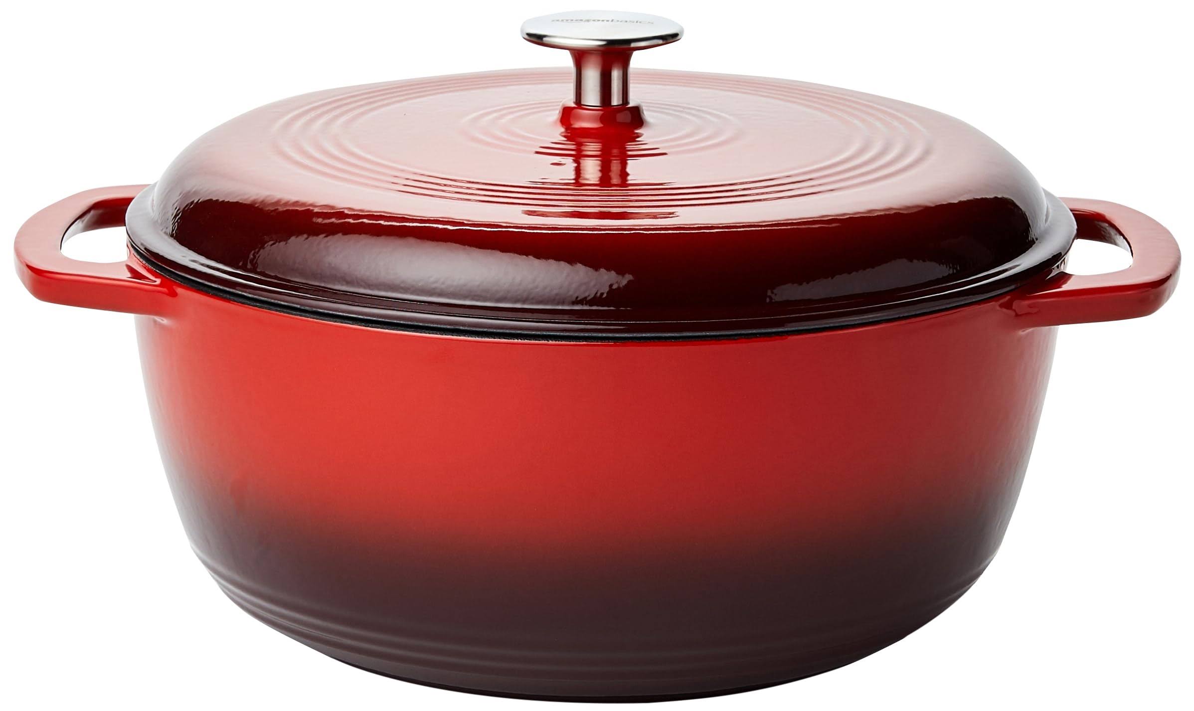 Basics Enameled Cast Iron Covered Dutch Oven, 6-Quart, Red
