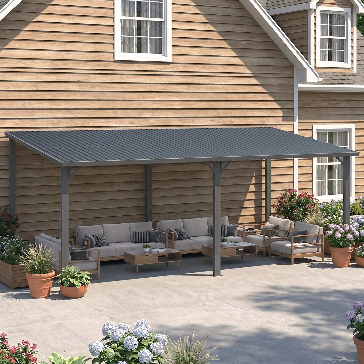 AECOJOY 20' x 10' Hardtop Gazebo Outdoor Pergola Lean to Metal Pergolas
