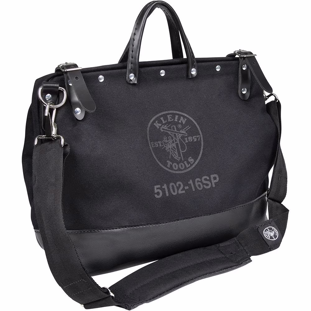 Klein Tools 510216SPBLK 16 in. Deluxe Canvas Tool Bag - Large, Black