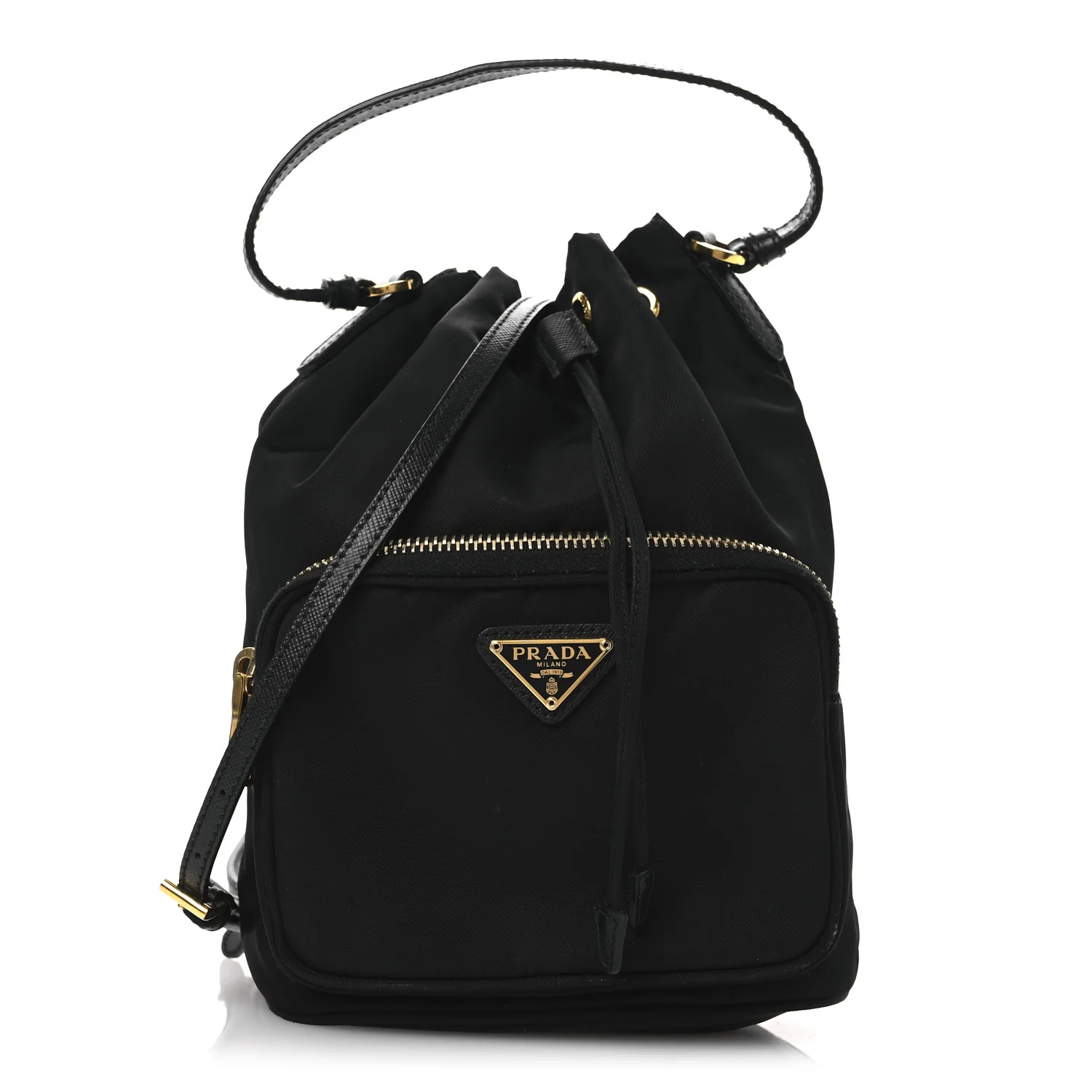 Saffiano Tessuto Nylon Mini Bucket Crossbody Bag Black