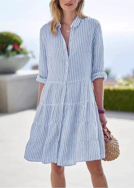 Sophie Paris | Robe chemise mi-longue décontractée à rayures et manches longues