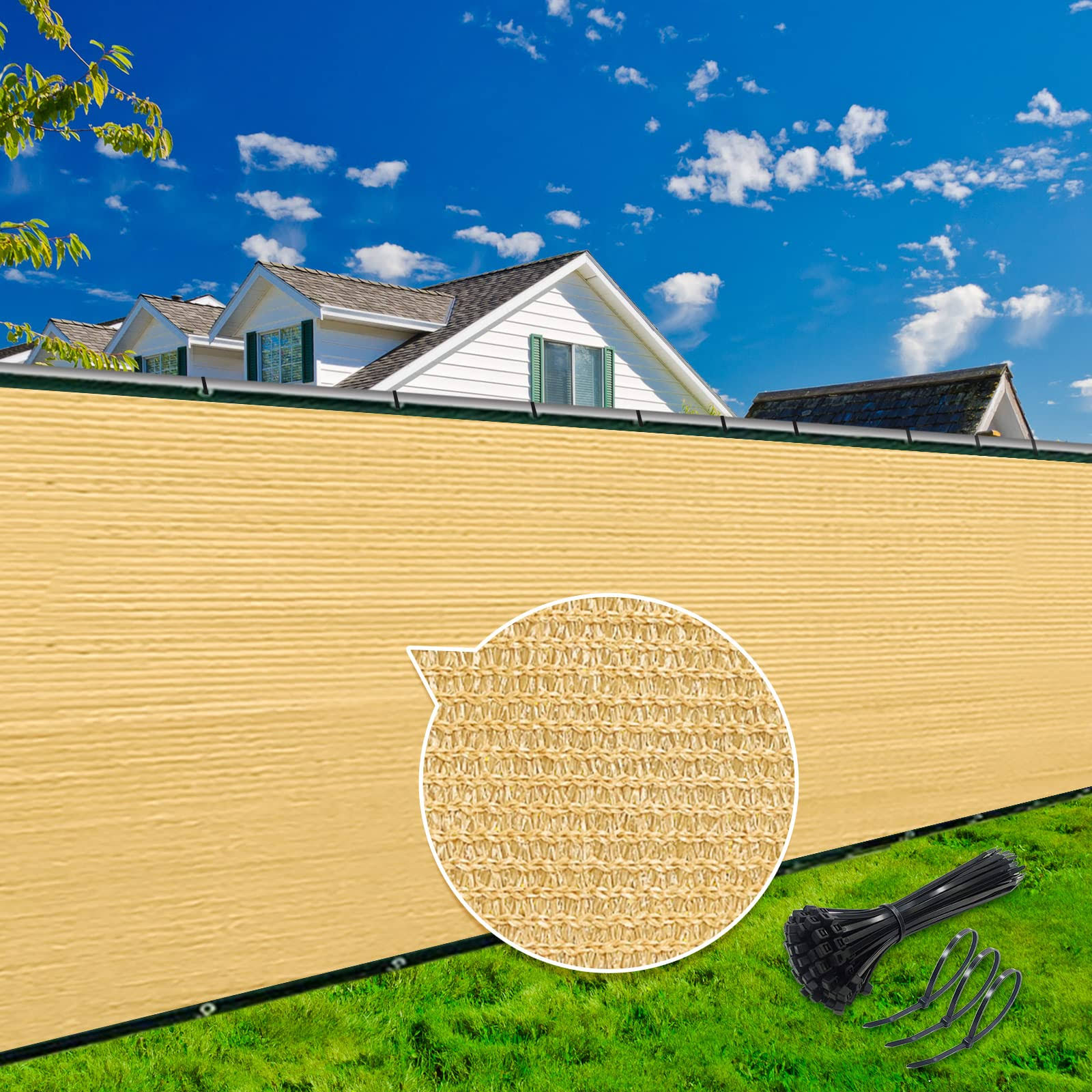 Kanagawa 6ft x 50ft Privacy Screen Fence, 90% Blockage Heavy Duty 175 GSM Fencing Mesh Net Cover for Outdoor Wall Garden Yard Backyard 80 Cable Zip