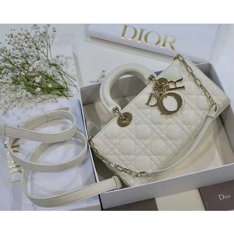 CD Women CD Lady D-Joy Bag Latte Cannage Lambskin