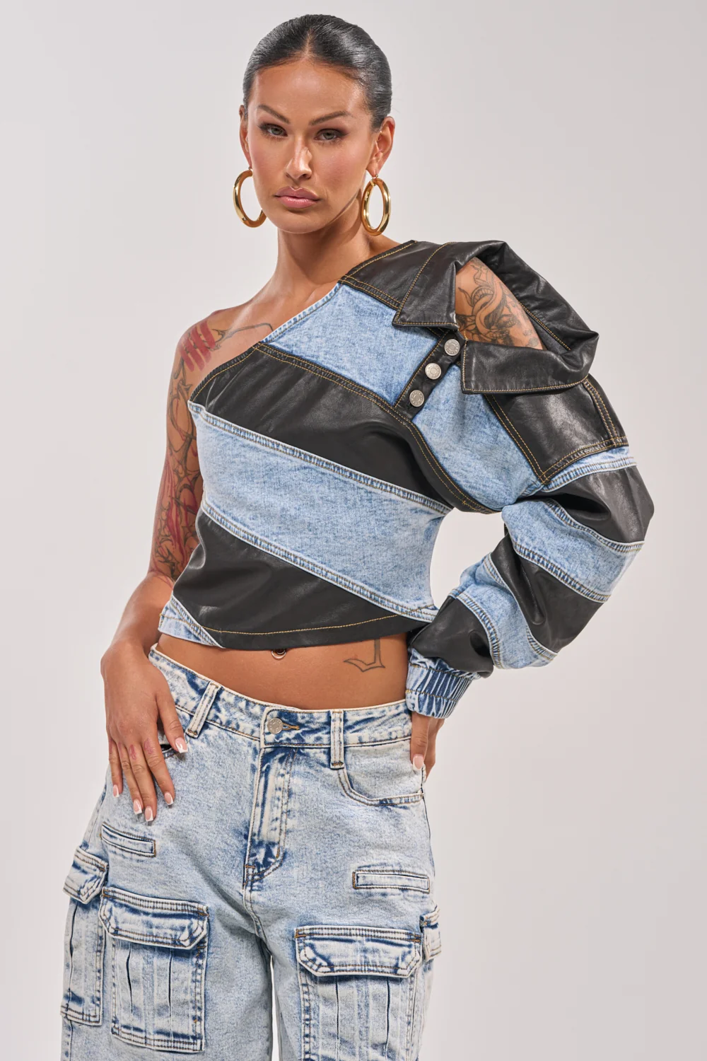 DISILLUSIONED DENIM PU TOP - Akira Store