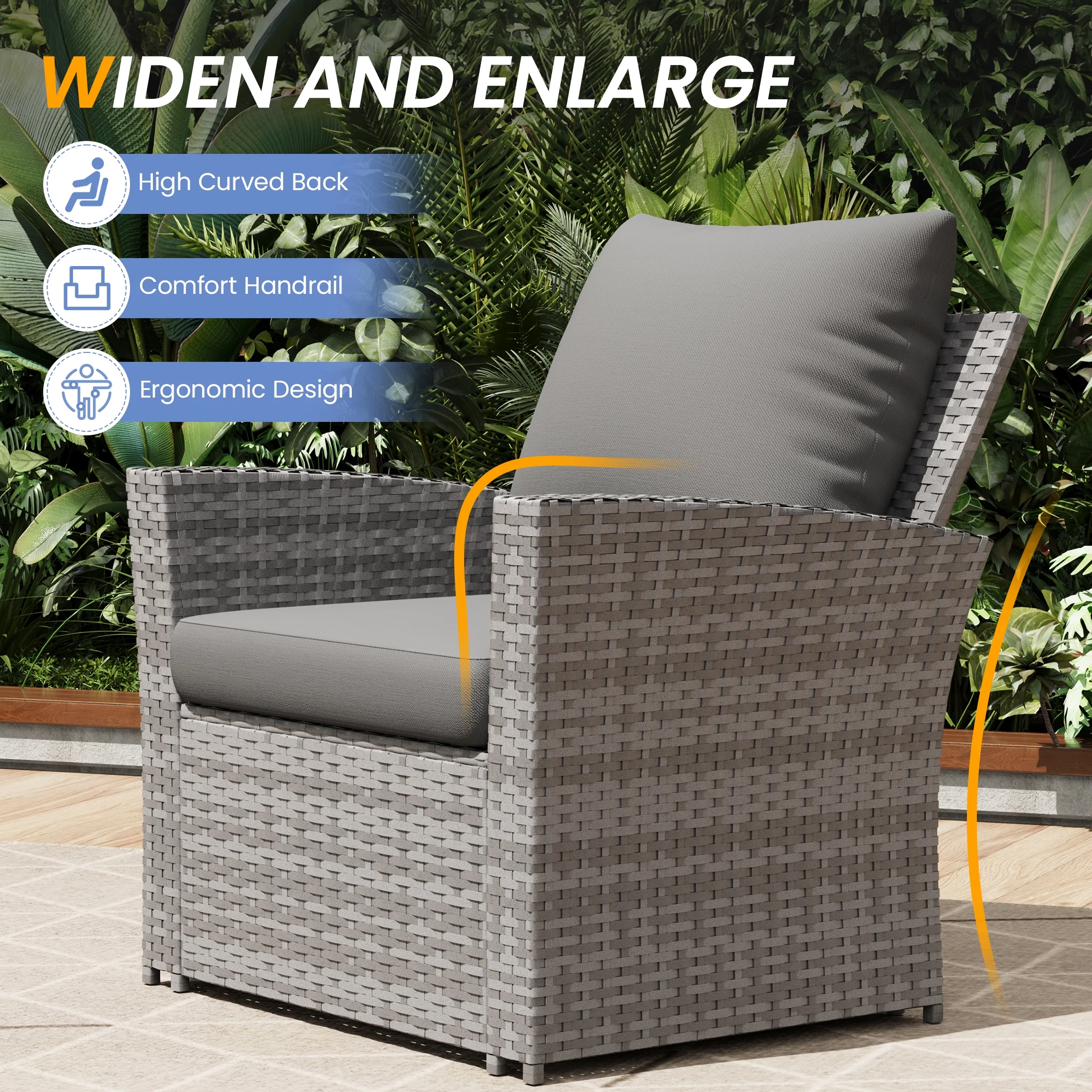 Wicker Patio Furniture Set, 4 Piece Outdoor Sectional Conversation Sets, Gray PE Rattan Patio Sofa Set for Balcony, Porch, Backyard, Grey(Gray) - Image 6