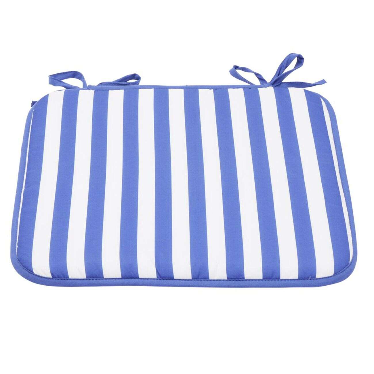 Galette de chaise carrée rayures bayadères blanches et bleues 40x40cm