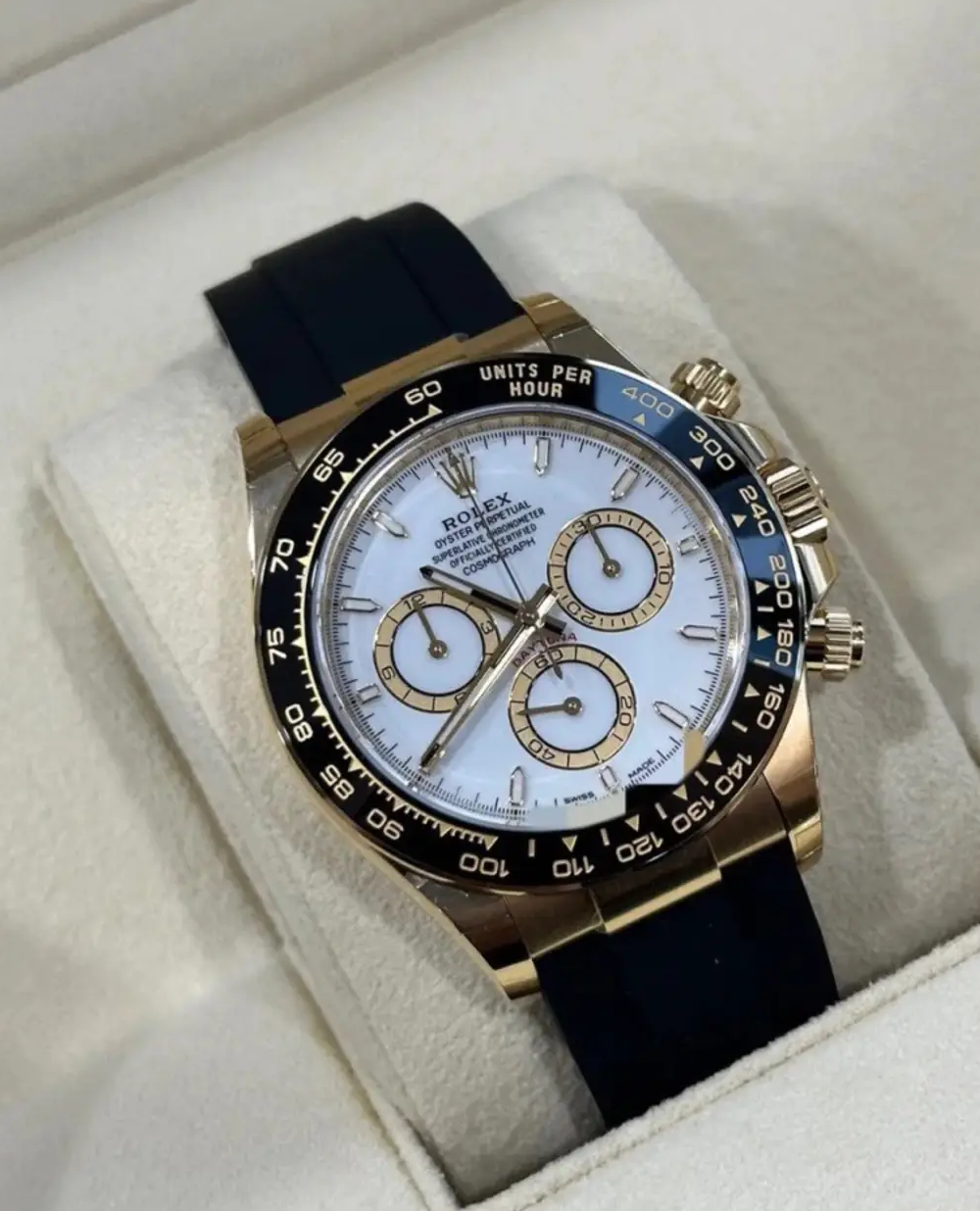 [Super Clone]Rolex Daytona Yellow Gold / Ceramic / White / Oysterflex  m126518ln-0002