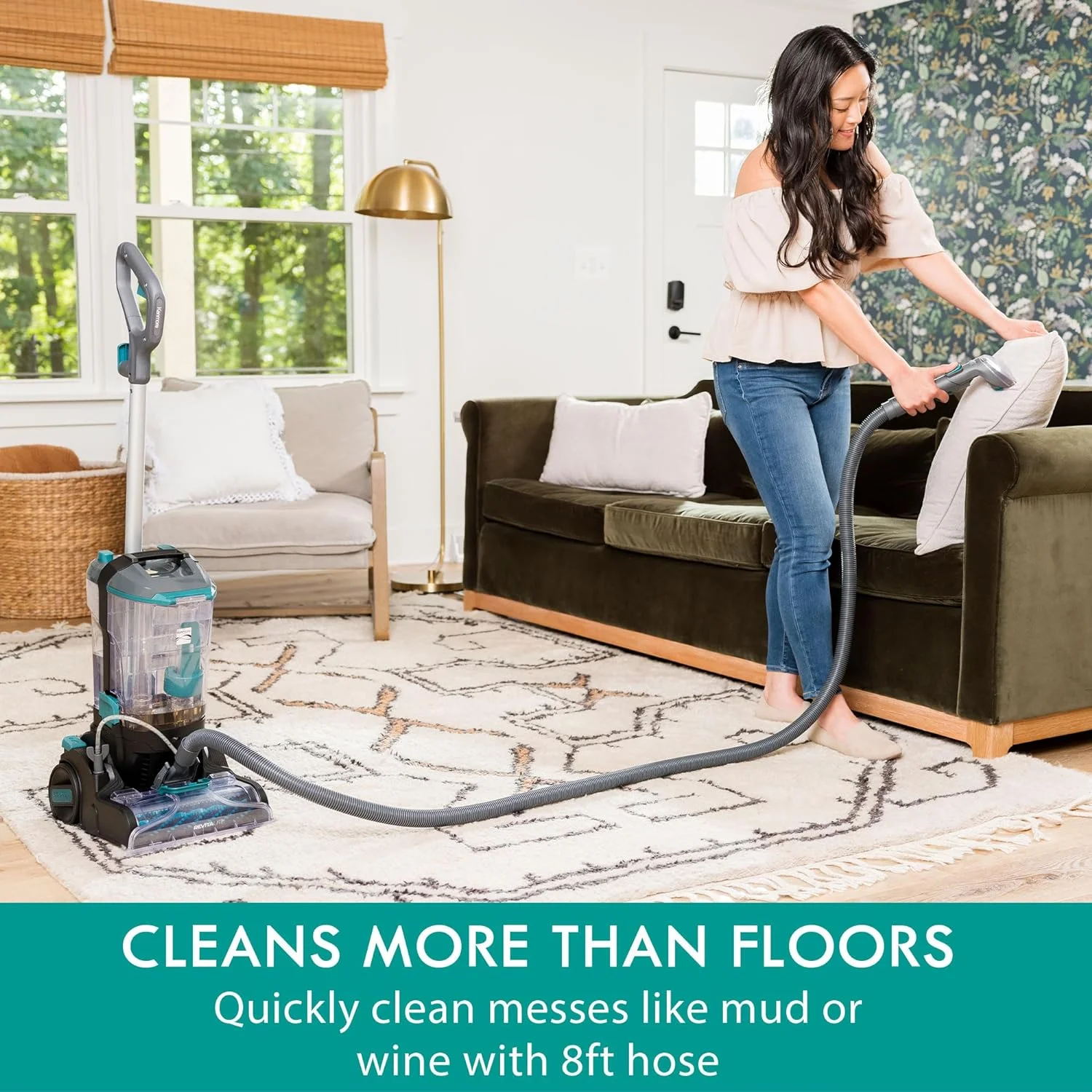 KW4010 Pet Portable Carpet Cleaner Machine with High Cleaning Power, 3.2L Clean Tank 1.4L Dirty Tank, 25ft Cord Length and Two Easy Removable Brushroll for Rug Upholstery(Grey) - Image 8