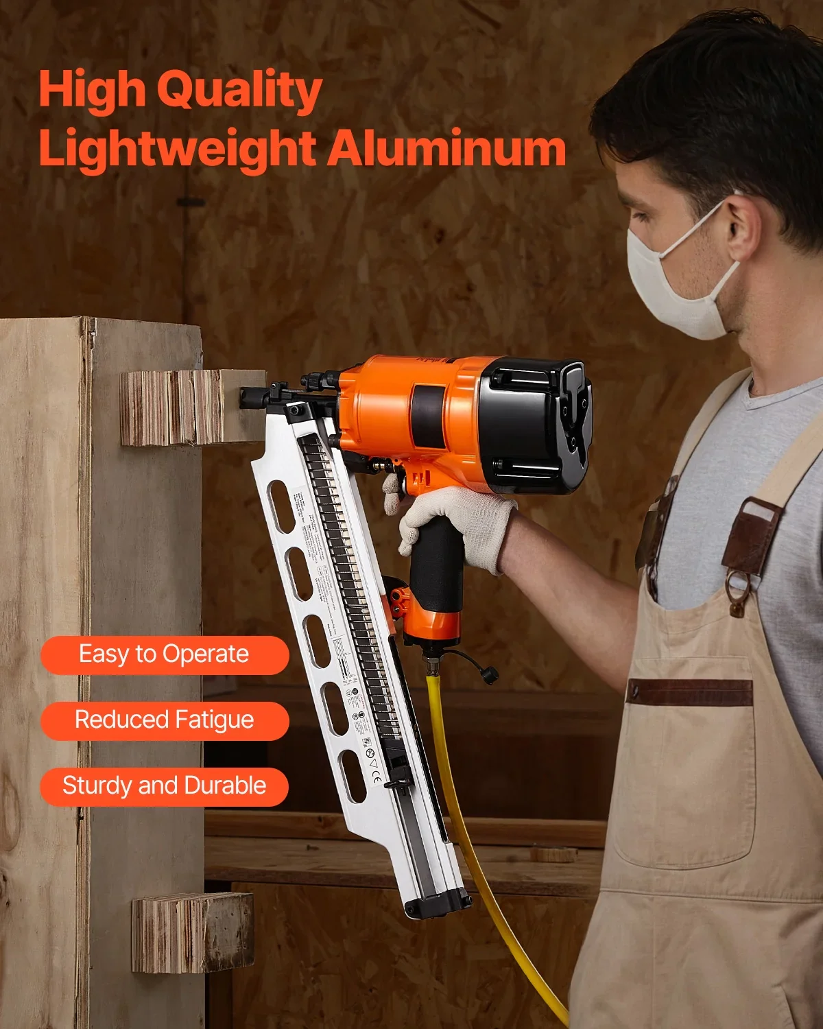 KFFKFF Nail Gun, 2 to 3-1/2 21 Degree Full Round Head, Pneumatic with Dual Firing Options & No-Tool Depth Modification, 80-120PSI Professional Air Powered Tool for Floor, Deck & Frame Construction