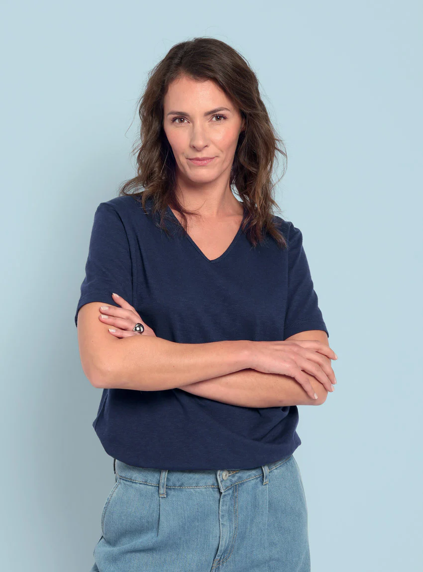 Tee-shirt femme en coton et lin bleu marine
