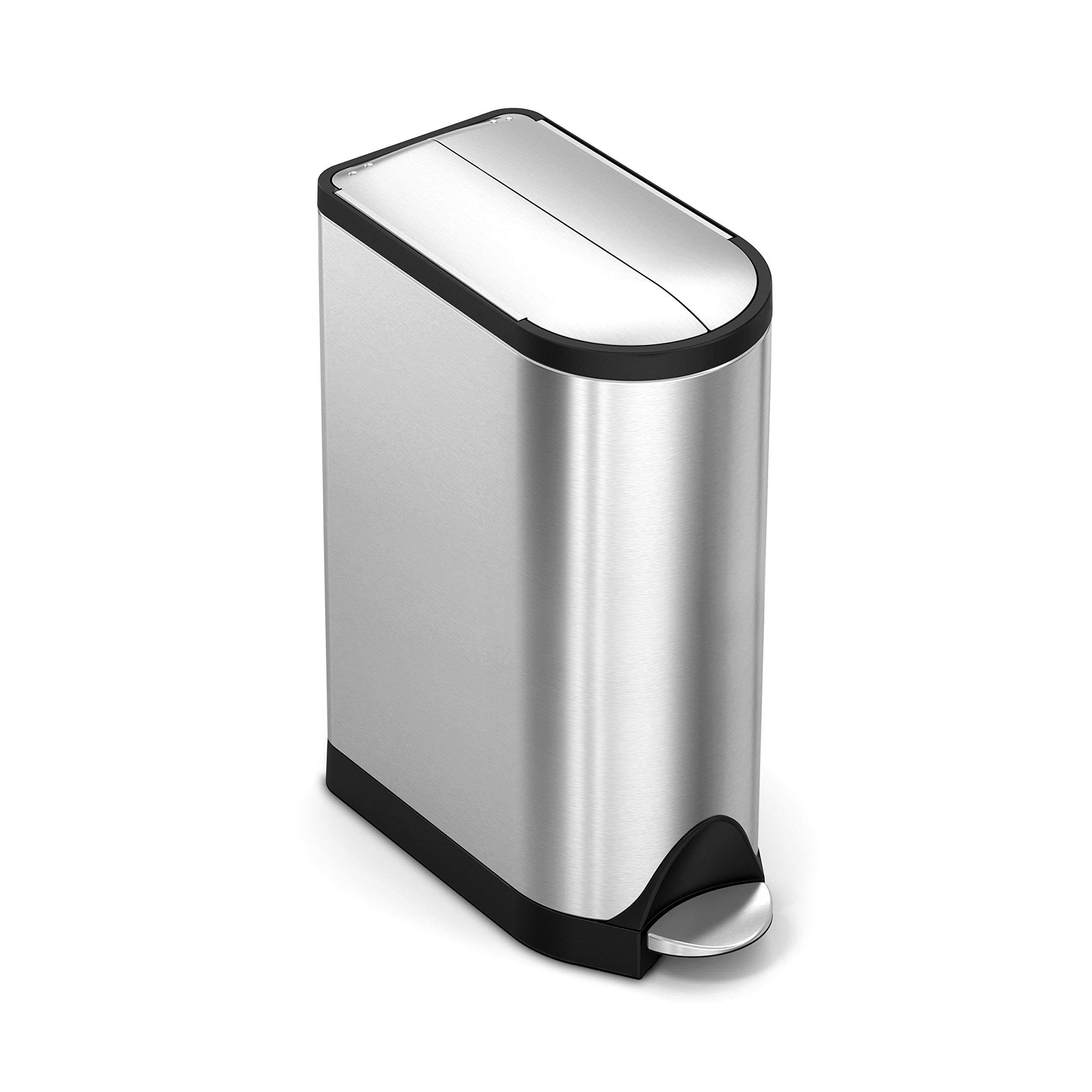 simplehuman 18 L Butterfly Lid Kitchen Step Trash Can, Brushed Stainless Steel