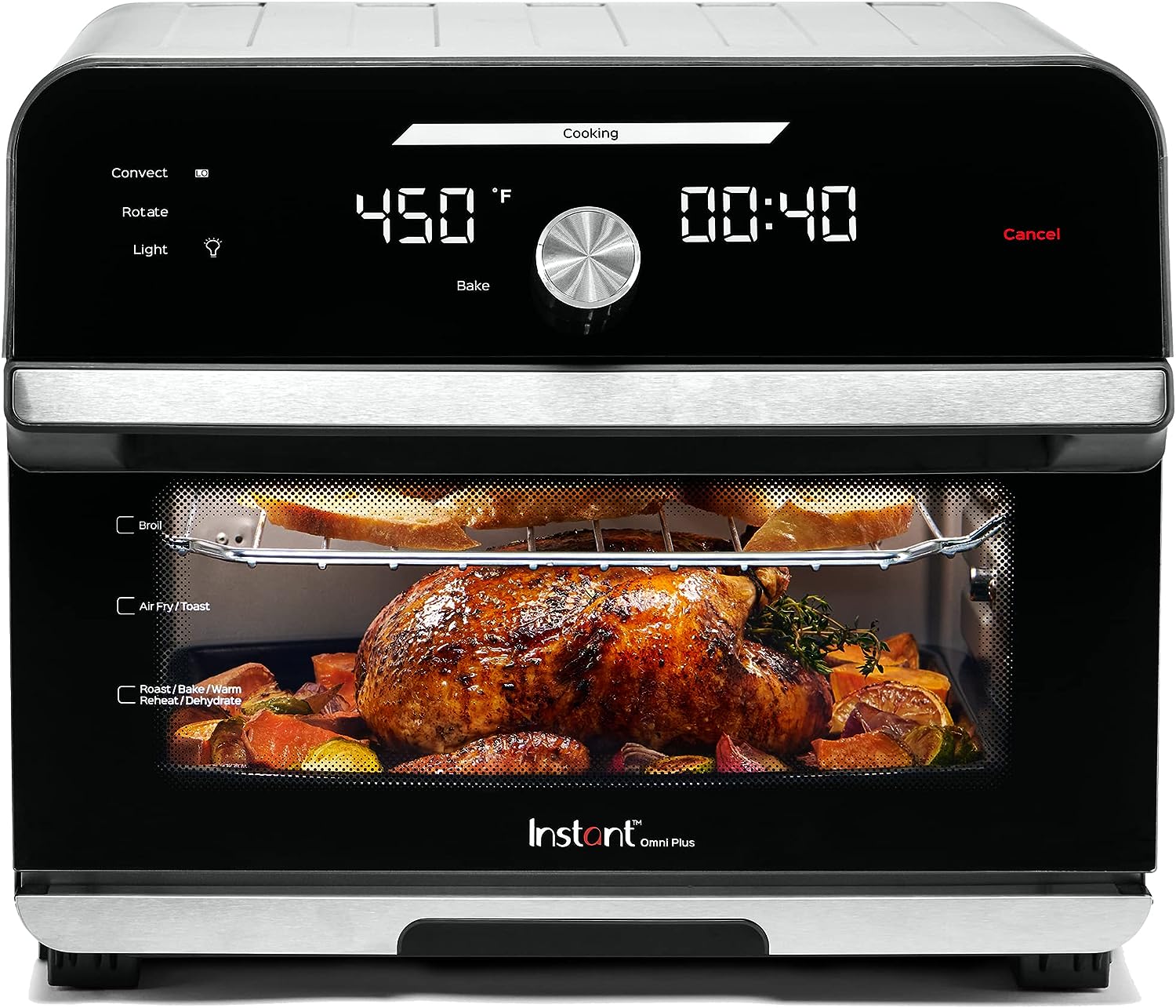Four combiné friteuse à air chaud et grille-pain Instant Omni Plus 19 QT/18 L, par les créateurs d'Instant Pot, 10 fonctions en 1, peut contenir une pizza de 30 cm et 6 tranches de pain, application avec plus de 100 recettes, acier inoxydable. Visite