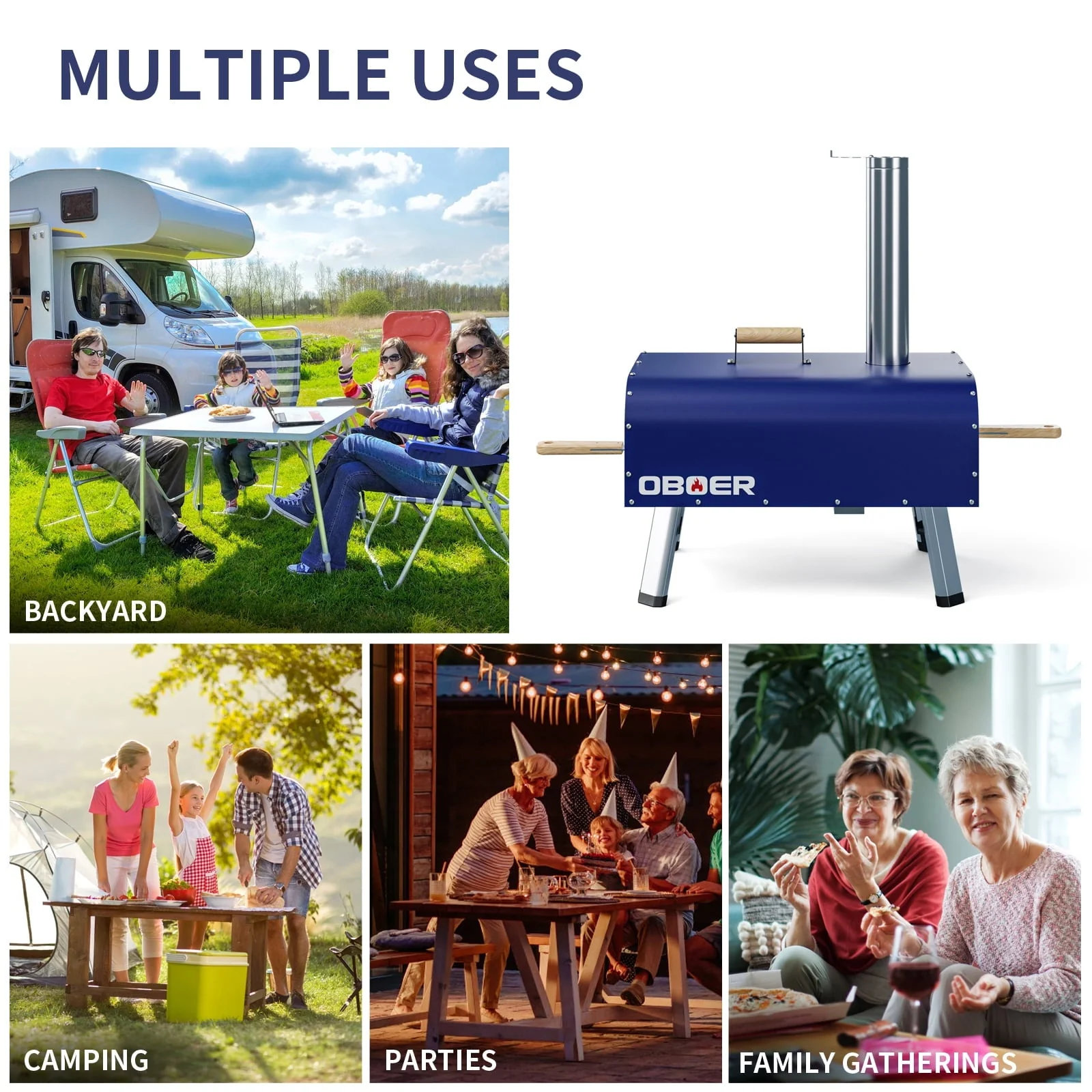 NAIZEA Outdoor Wood Fired Pizza Oven,Stainless Steel Pizza Grill,W/Complete Accessories Pizza Bag For Outdoor Cooking (Blue)(Black) Image 5
