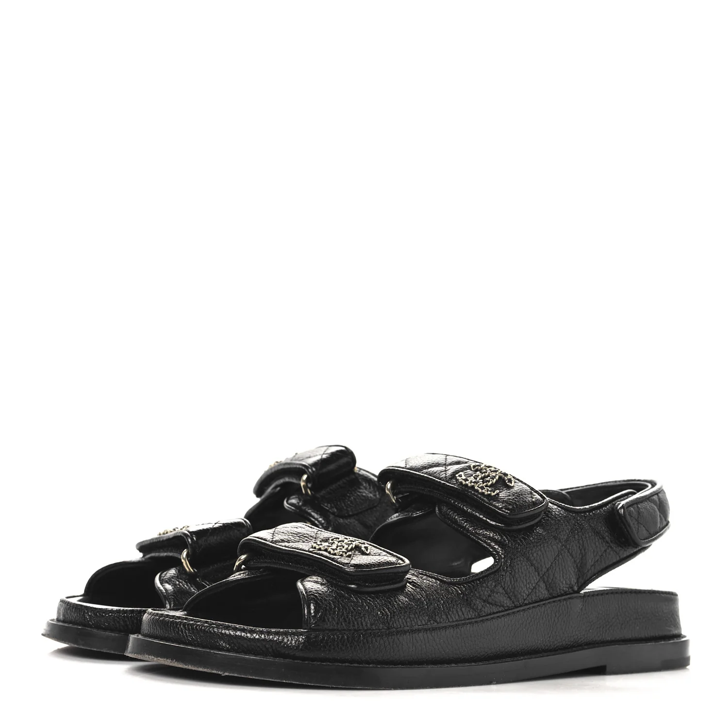 Grained Calfskin Velcro Dad Sandals 38 Black