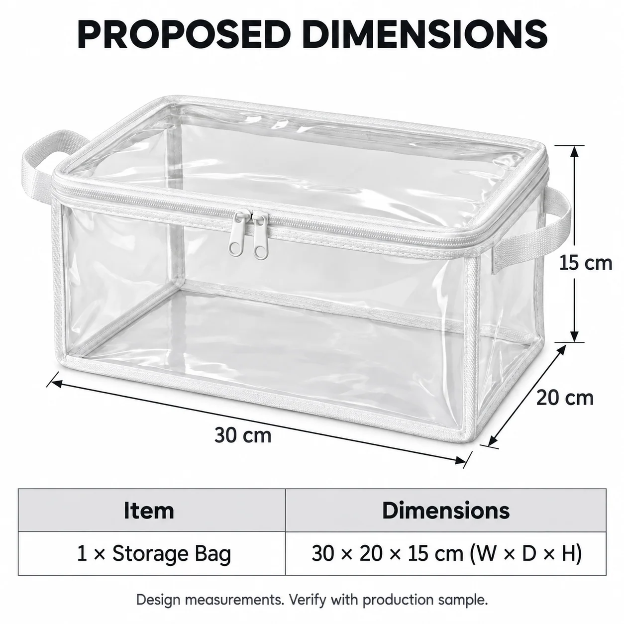 Clear White-Trim Accessory Storage Bag, Small