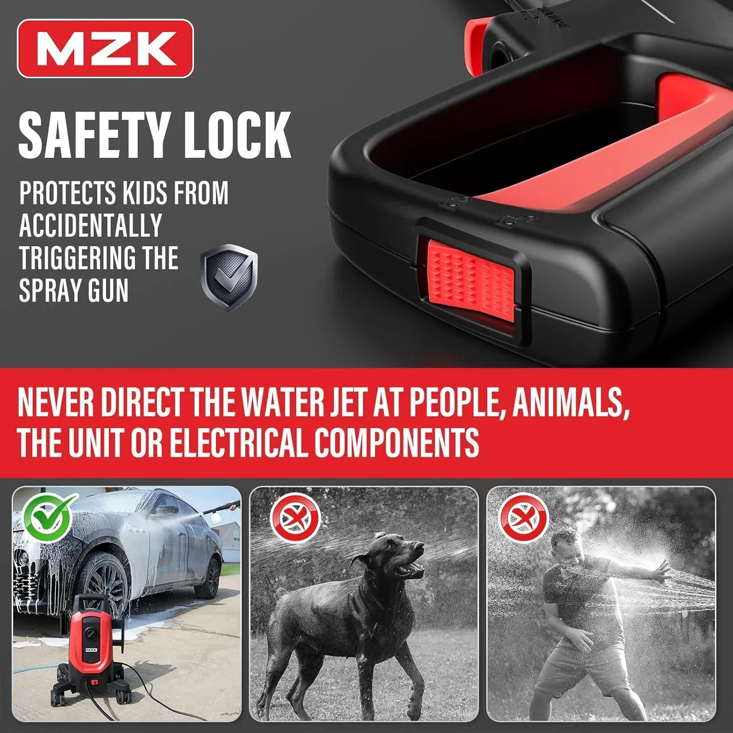 Nettoyeur haute pression électrique MZK avec buse à connexion rapide 360° et canon à mousse remplaçable