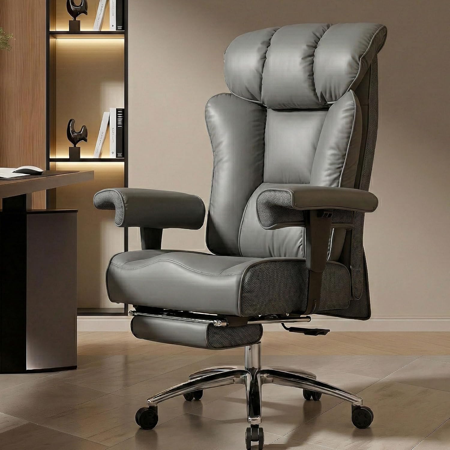 Efomao Big and Tall Office Chair 400lbs - Heavy Duty Executive Desk Chair with Foot Rest & 23