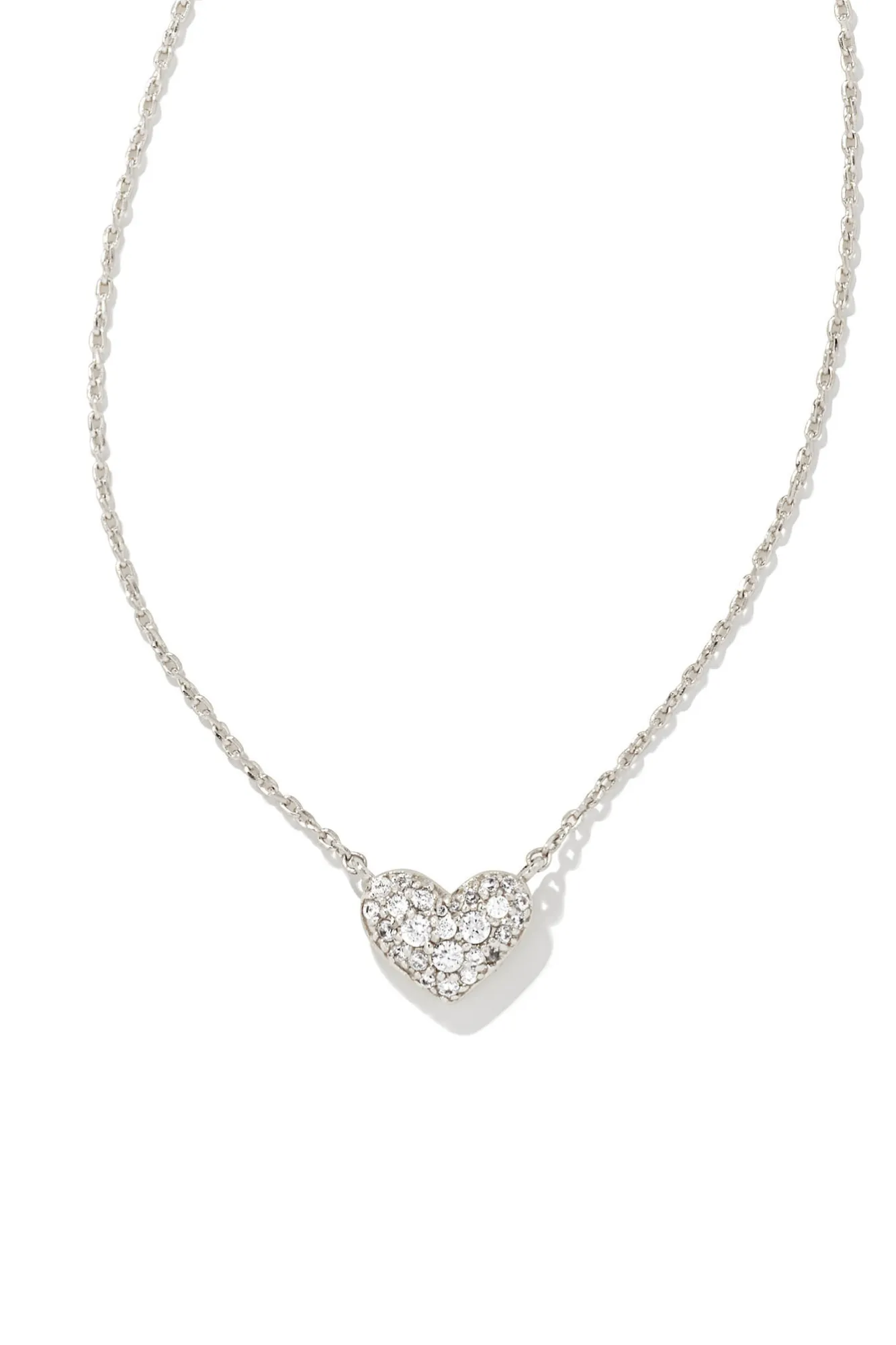 KENDRA SCOTT Ari Silver Pave Crystal Heart Necklace Rhodium Metal White Crystal
