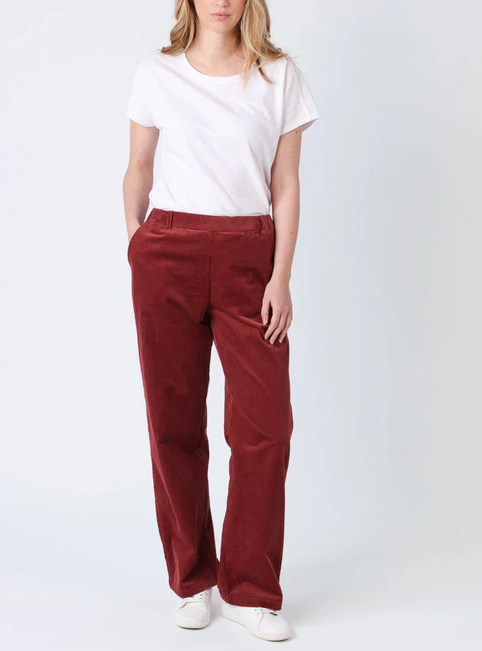 Pantalon large femme rouge brun